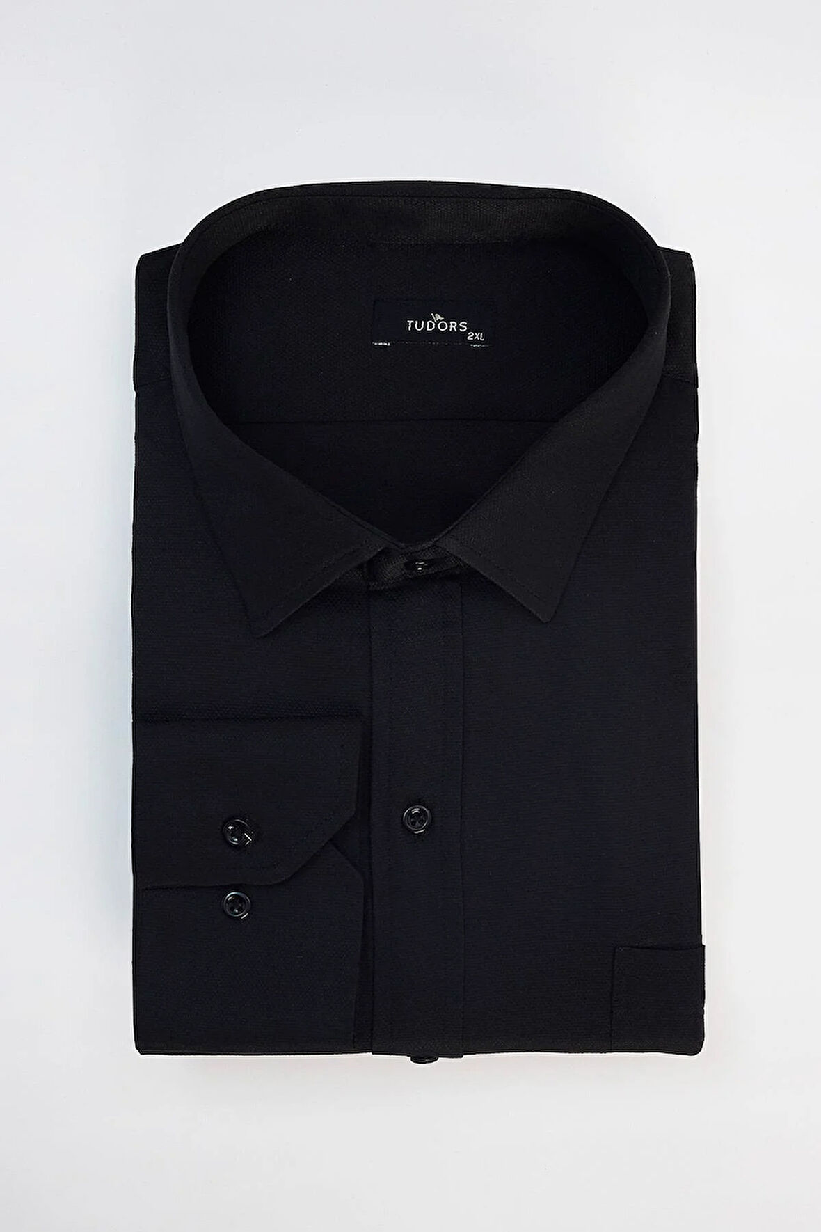 Erkek Big Size Büyük Beden Pamuklu Kolay Ütü Armürlü Siyah Gömlek 