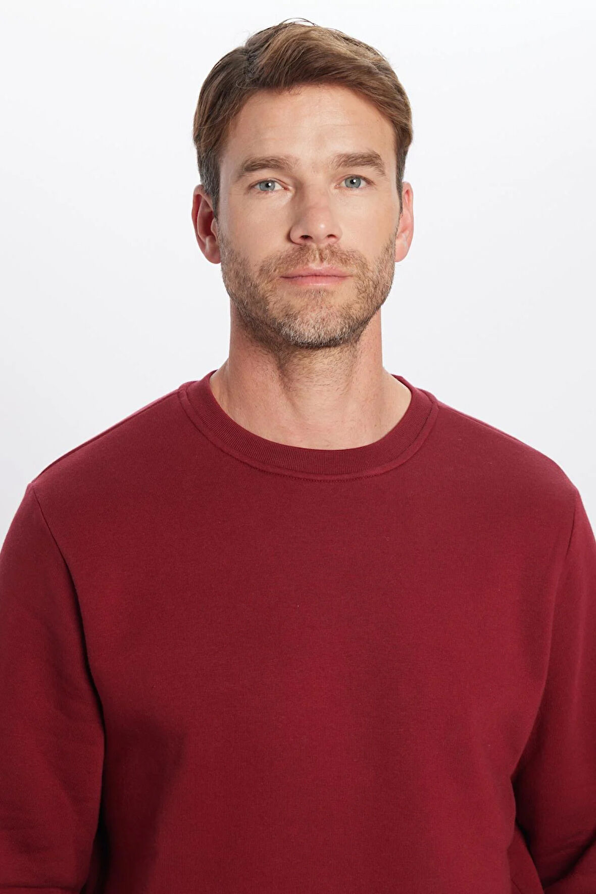 Unisex Oversize Geniş Kesim Pamuklu Yumuşak Dokulu İçi Polarlı Basic Bordo Bisiklet Yaka Sweatshirt