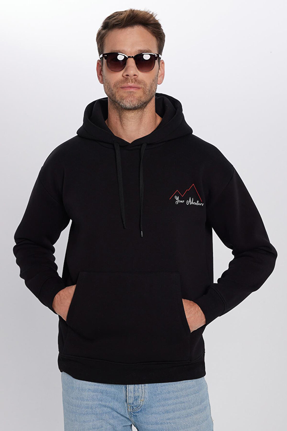 Unisex Oversize Geniş Kesim Pamuklu Yumuşak Dokulu İçi Polarlı Baskılı Siyah Kapüşonlu Sweatshirt