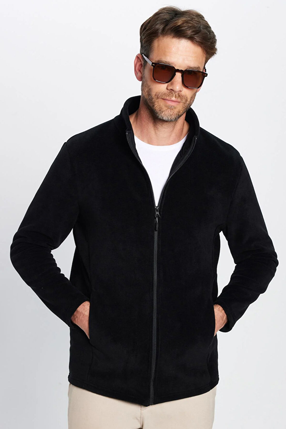 Unisex Siyah Anti-pilling Tüylenme Yapmayan Standart Fit Tam Fermuarlı Soğuk Geçirmez Polar Hırka