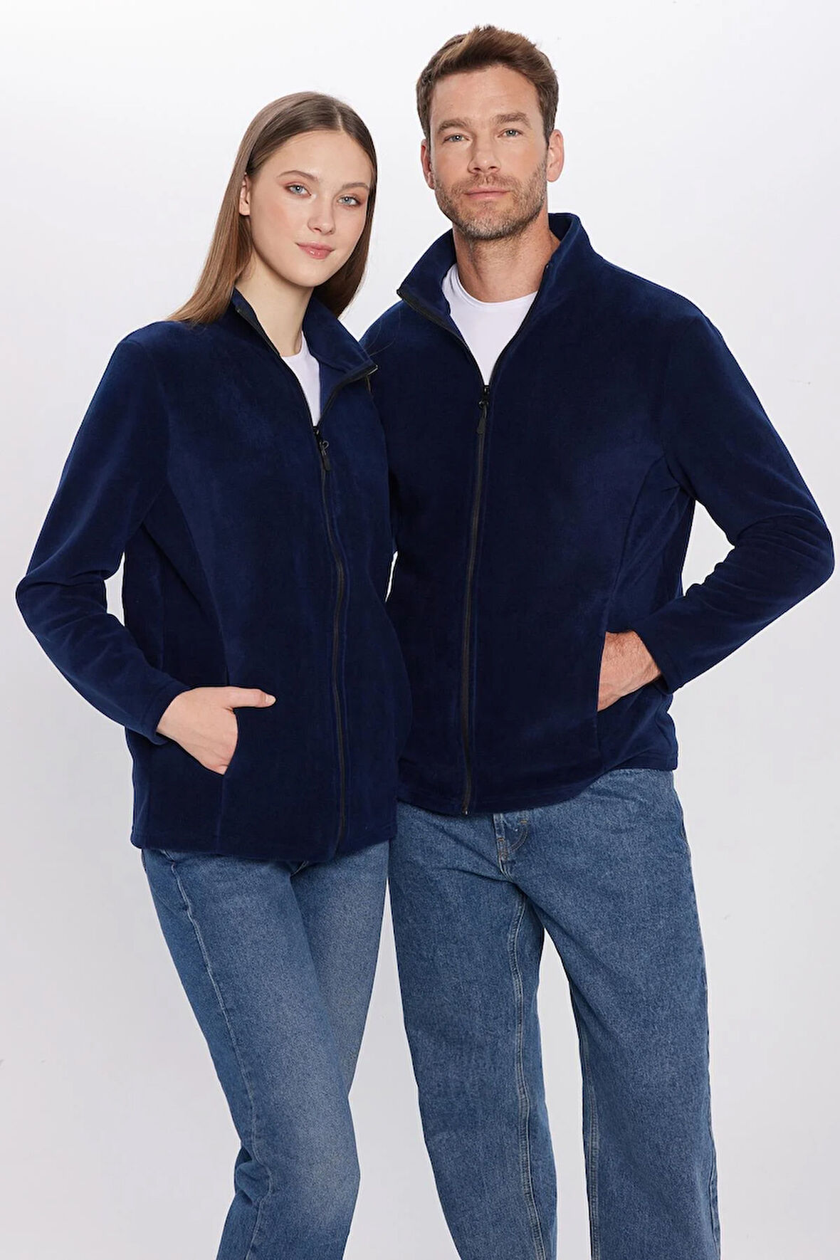 Unisex Lacivert Anti-pilling Tüylenme Yapmayan Standart Fit Tam Fermuarlı Soğuk Geçirmez Polar Hırka