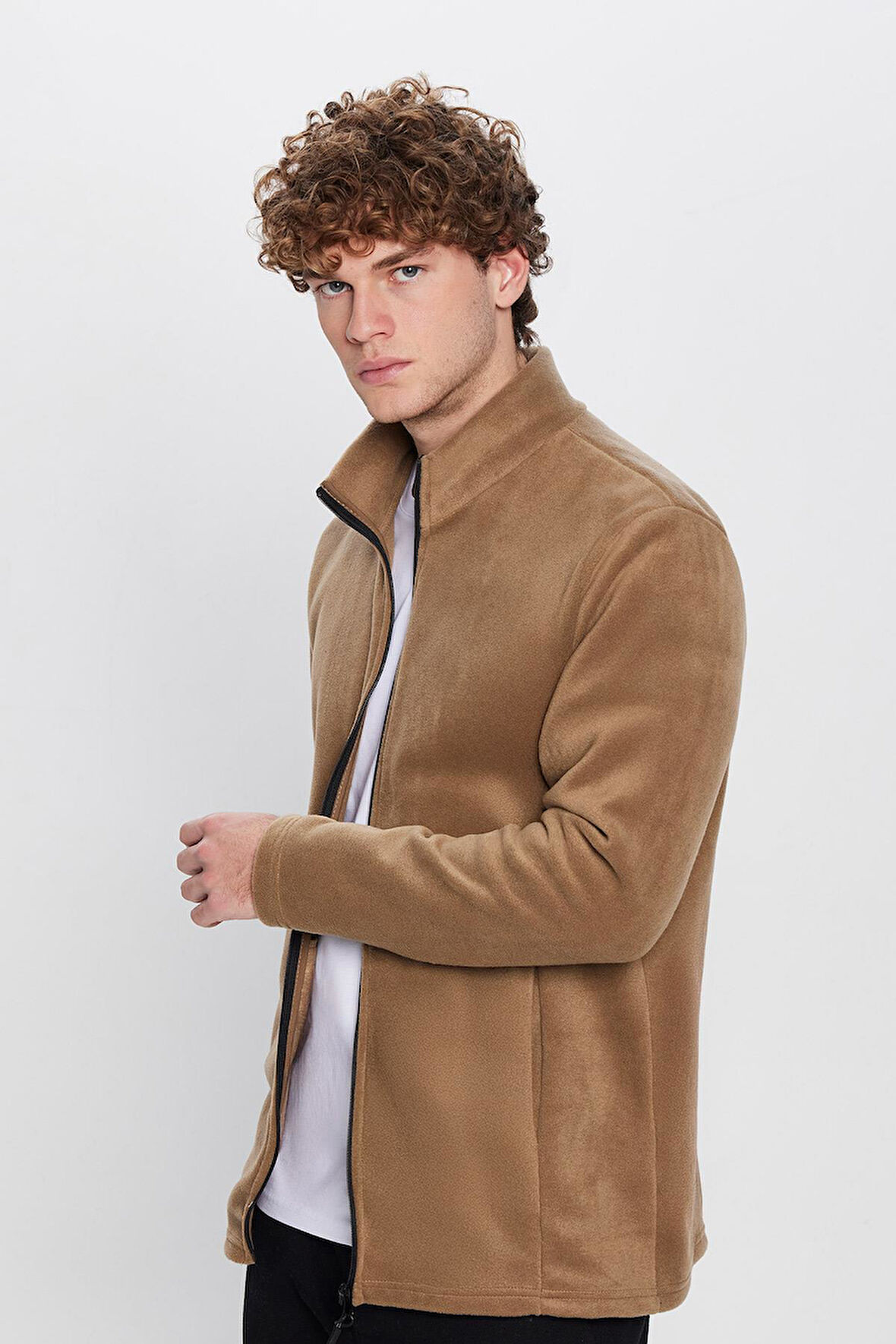 Unisex Haki Anti-pilling Tüylenme Yapmayan Standart Fit Tam Fermuarlı Soğuk Geçirmez Polar Hırka