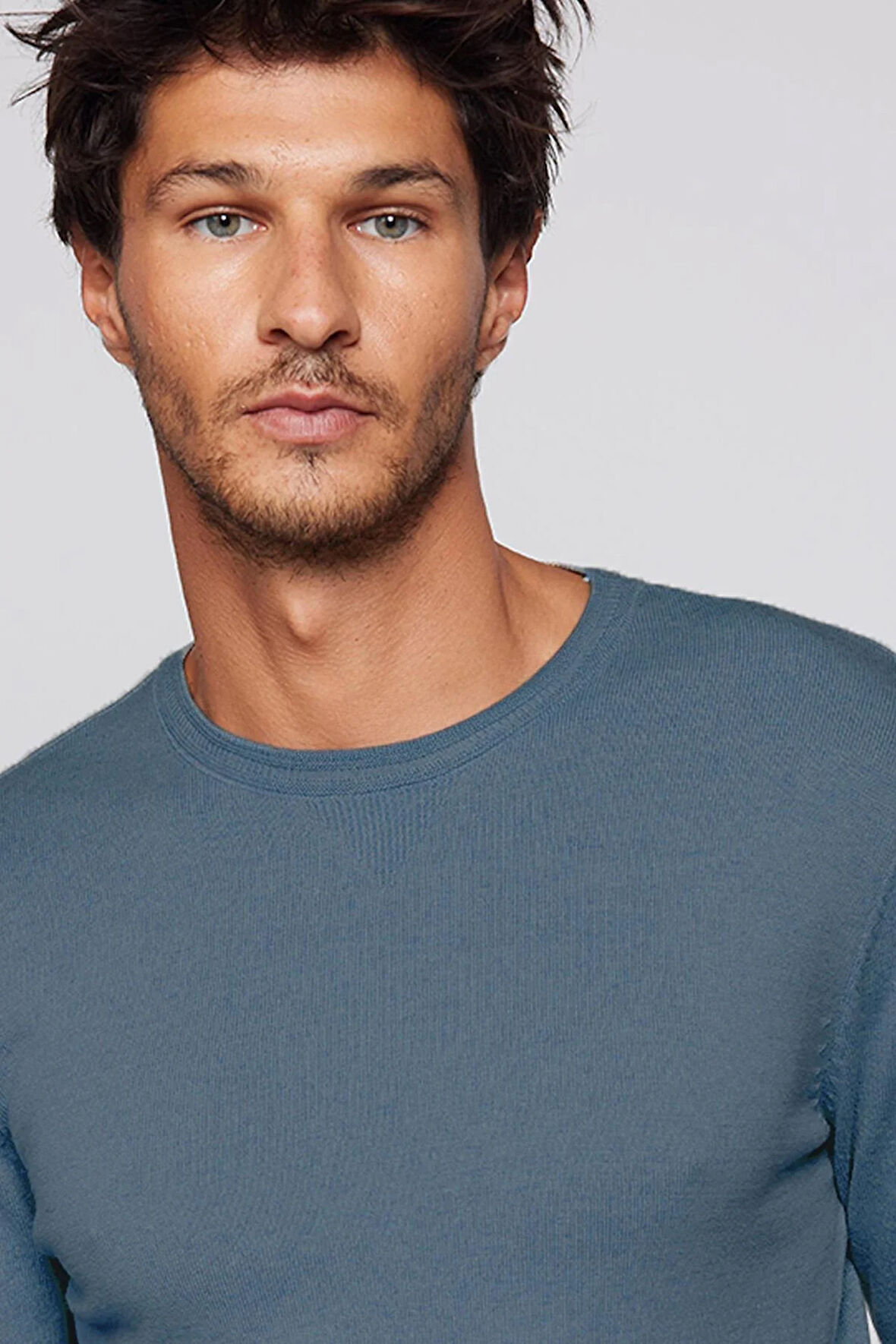 Erkek Standart Fit Normal Kesim Bisiklet Yaka İndigo Triko Kazak