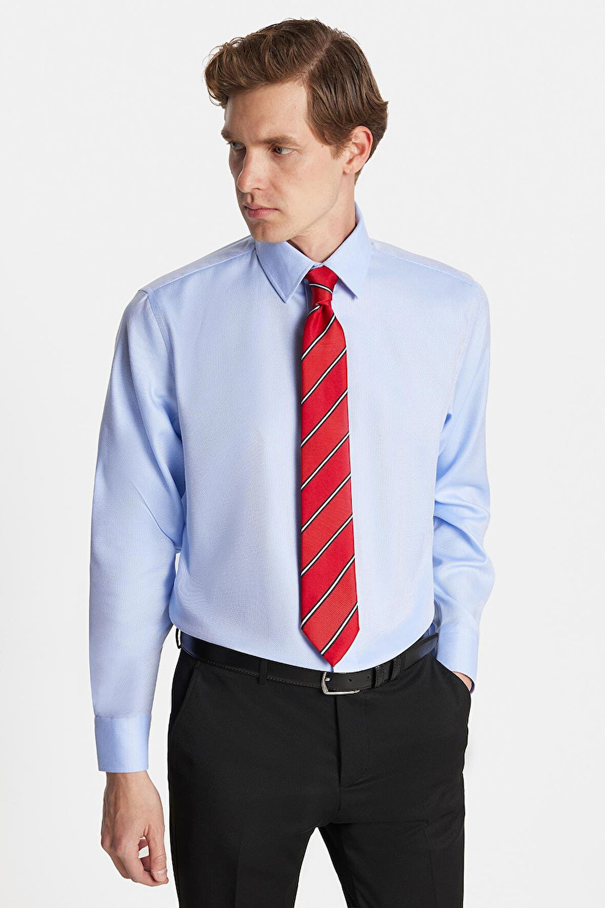 Regular Fit Mavi Non-Iron %100 Pamuk Doğa Dostu Ekoteks Belgeli Ütü Gerektirmez Gömlek