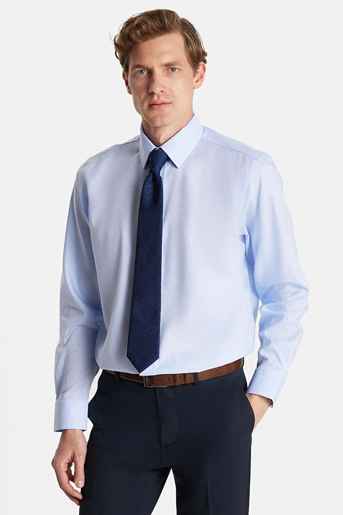 Regular Fit Mavi Non-Iron %100 Pamuk Doğa Dostu Ekoteks Belgeli Ütü Gerektirmez Gömlek