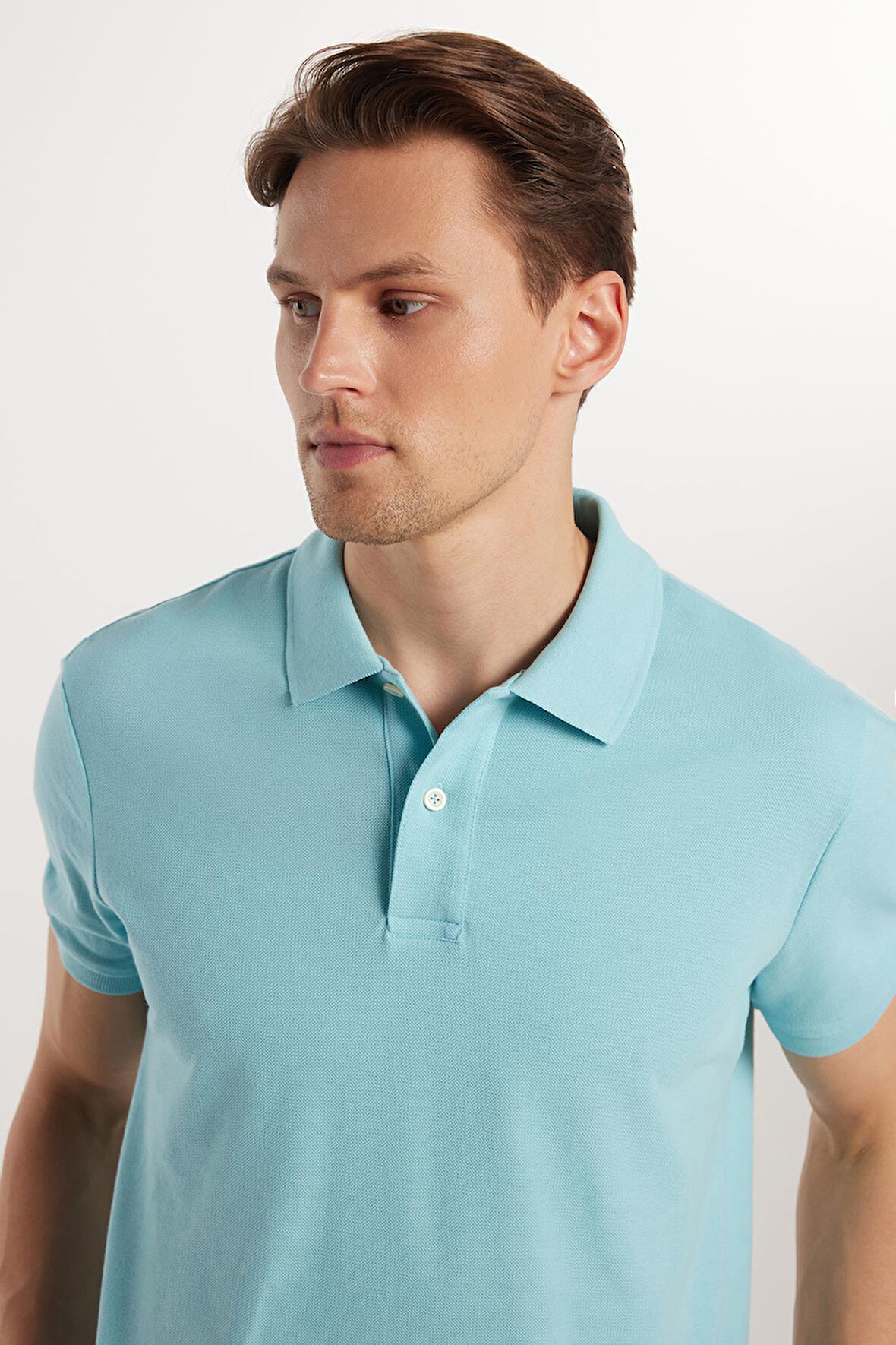 Erkek Slim Fit Dar Kesim %100 Pamuk Mavi Polo Yaka Tişört