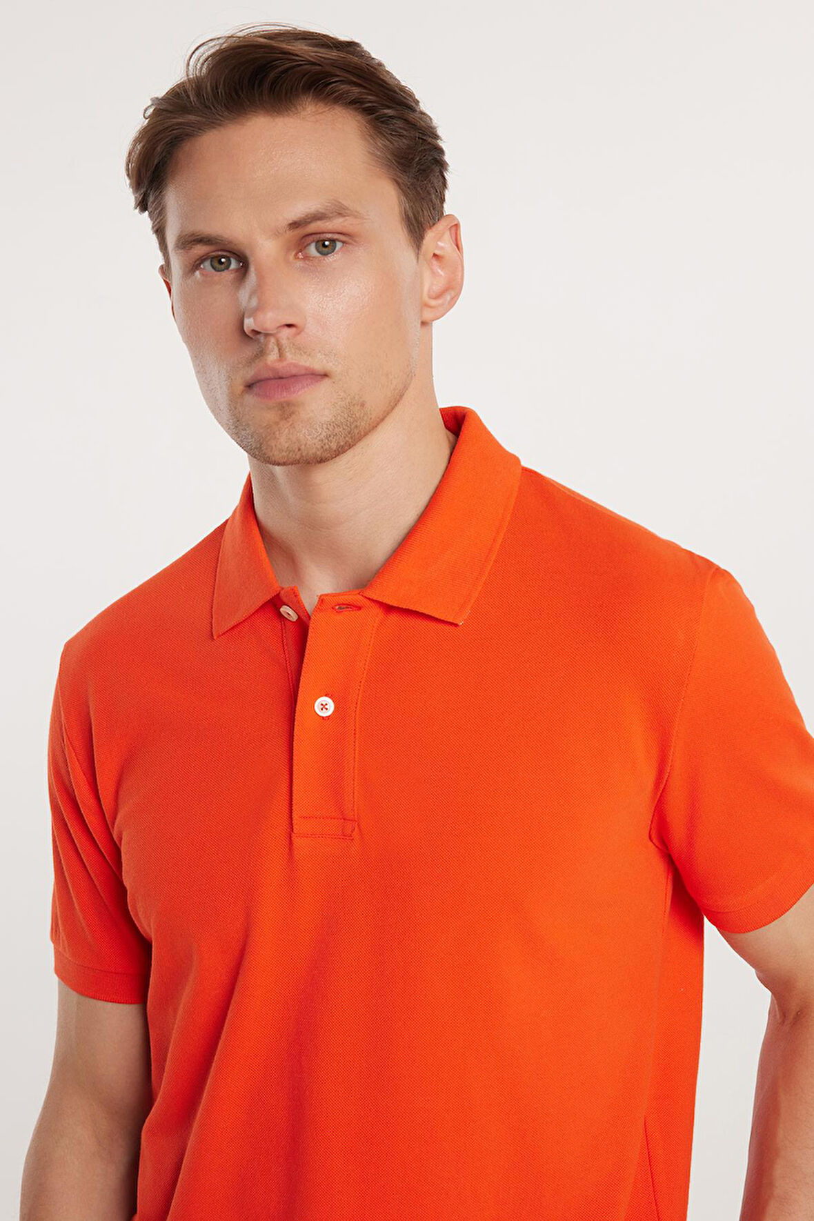 Erkek Slim Fit Dar Kesim %100 Pamuk Mercan Polo Yaka Tişört