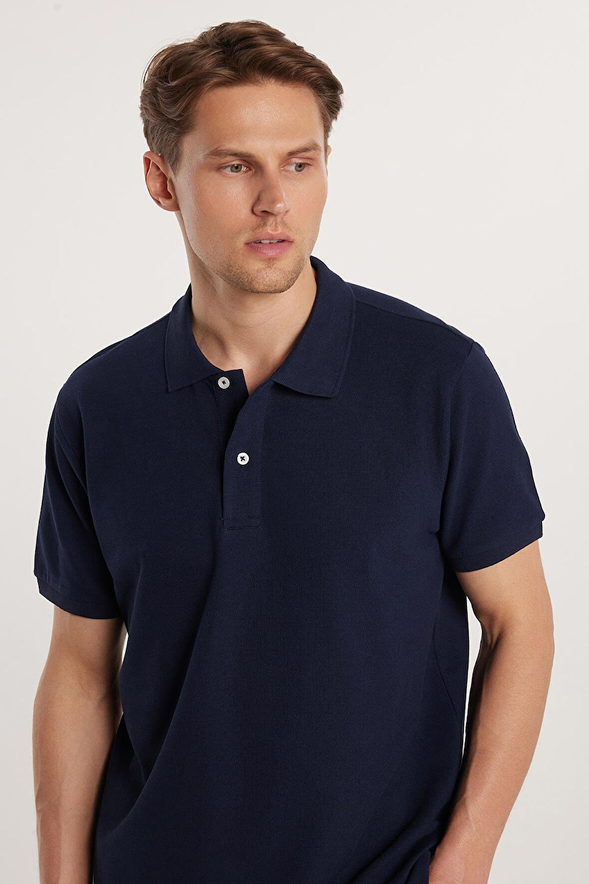 Erkek Regular Fit Klasik Kesim %100 Pamuk Düz Pike Lacivert Polo Yaka Tişört