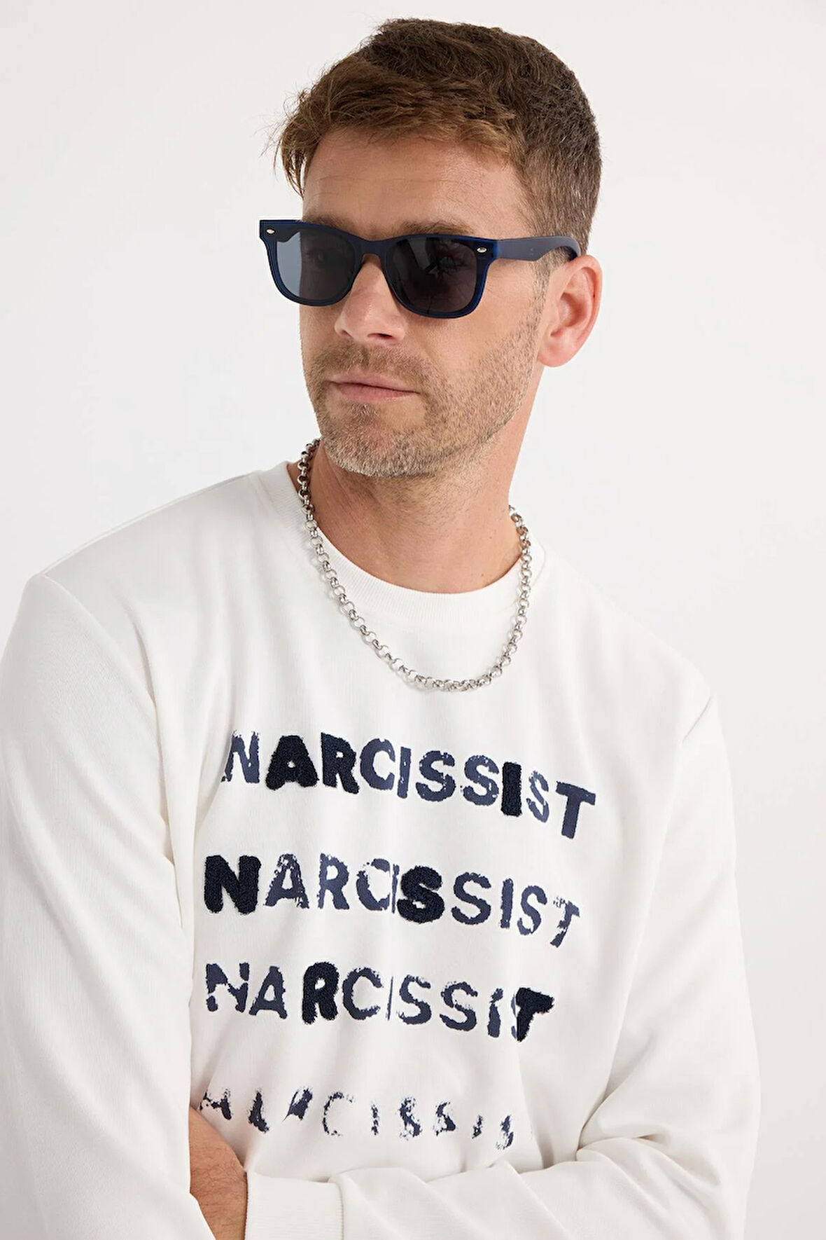 Unisex Oversize Geniş Kesim Pamuklu Yumuşak Dokulu Bisiklet Yaka İçi Polarlı Baskılı Ekru Sweatshirt