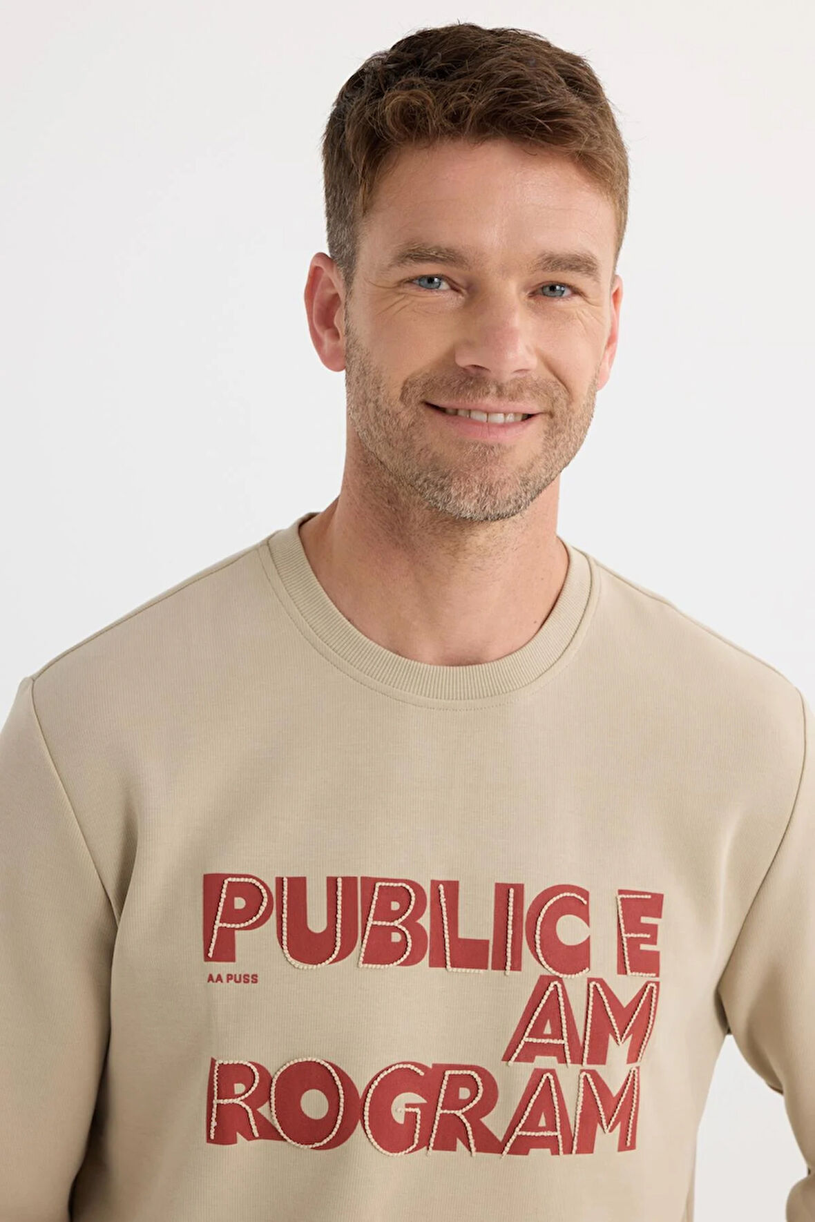 Unisex Oversize Geniş Kesim Pamuklu Yumuşak Dokulu İçi Polarlı Baskılı Bej Sweatshirt