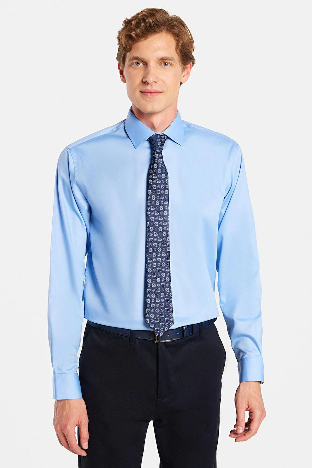 Erkek Regular Fit Açık Mavi Non-Iron Pamuklu Doğa Dostu Ekoteks Belgeli Ütü Gerektirmez Gömlek