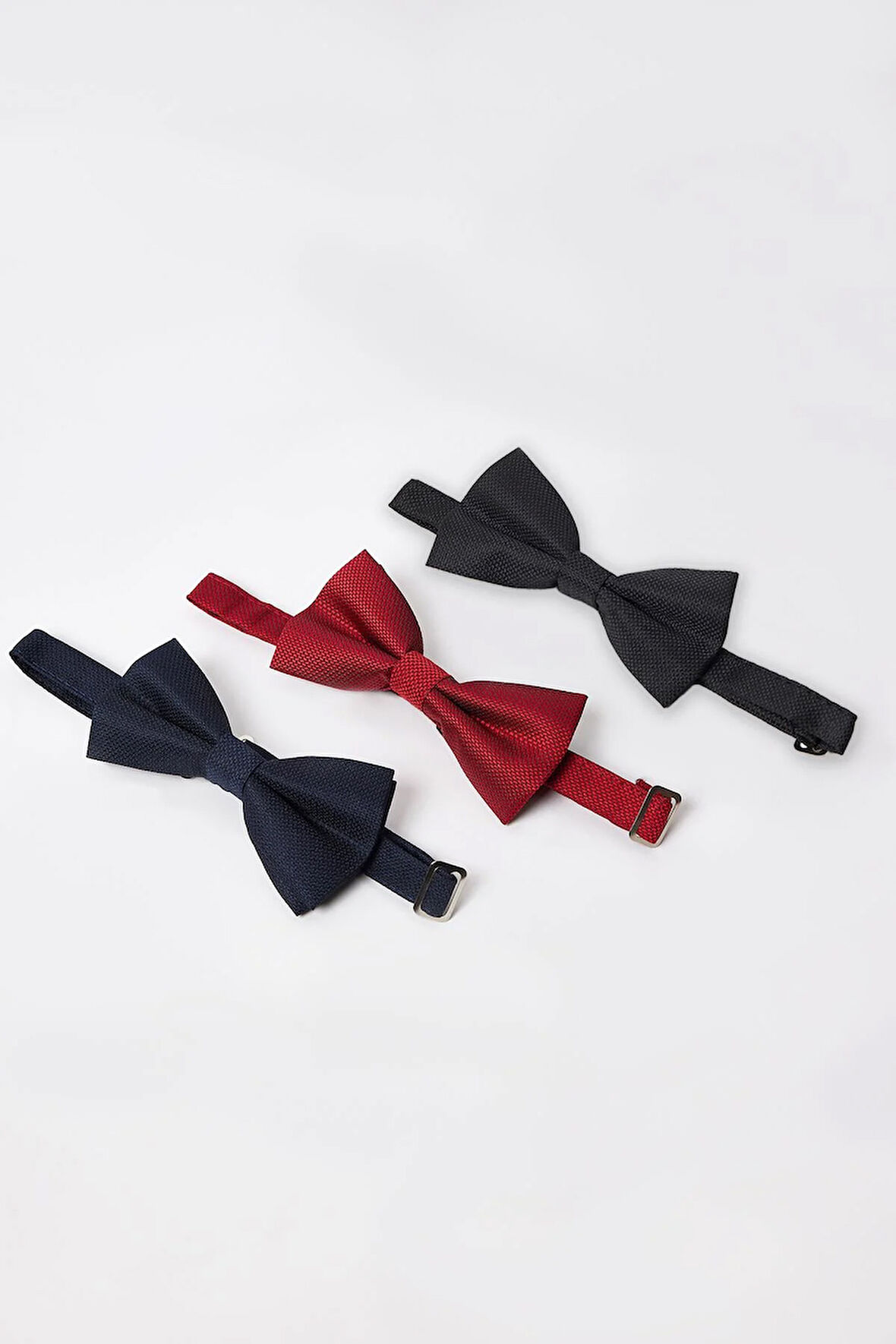 3'lü Paket Armürlü Siyah-Kırmızı-Lacivert Erkek Papyon