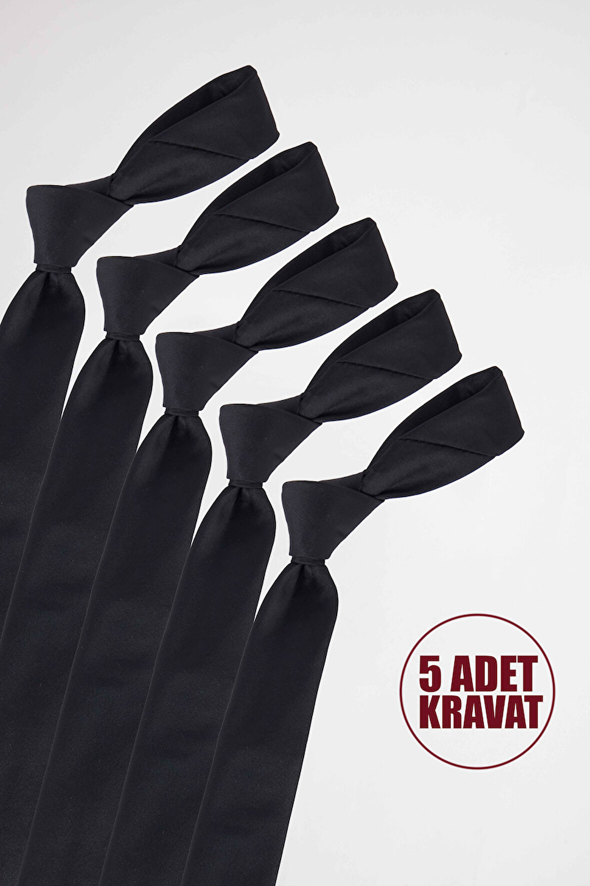 5'li Paket Düz İnce Siyah Erkek Kravat