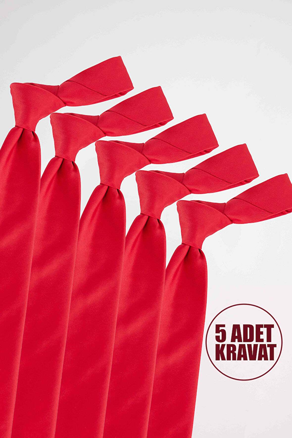 5'li Paket Düz İnce Kırmızı Erkek Kravat
