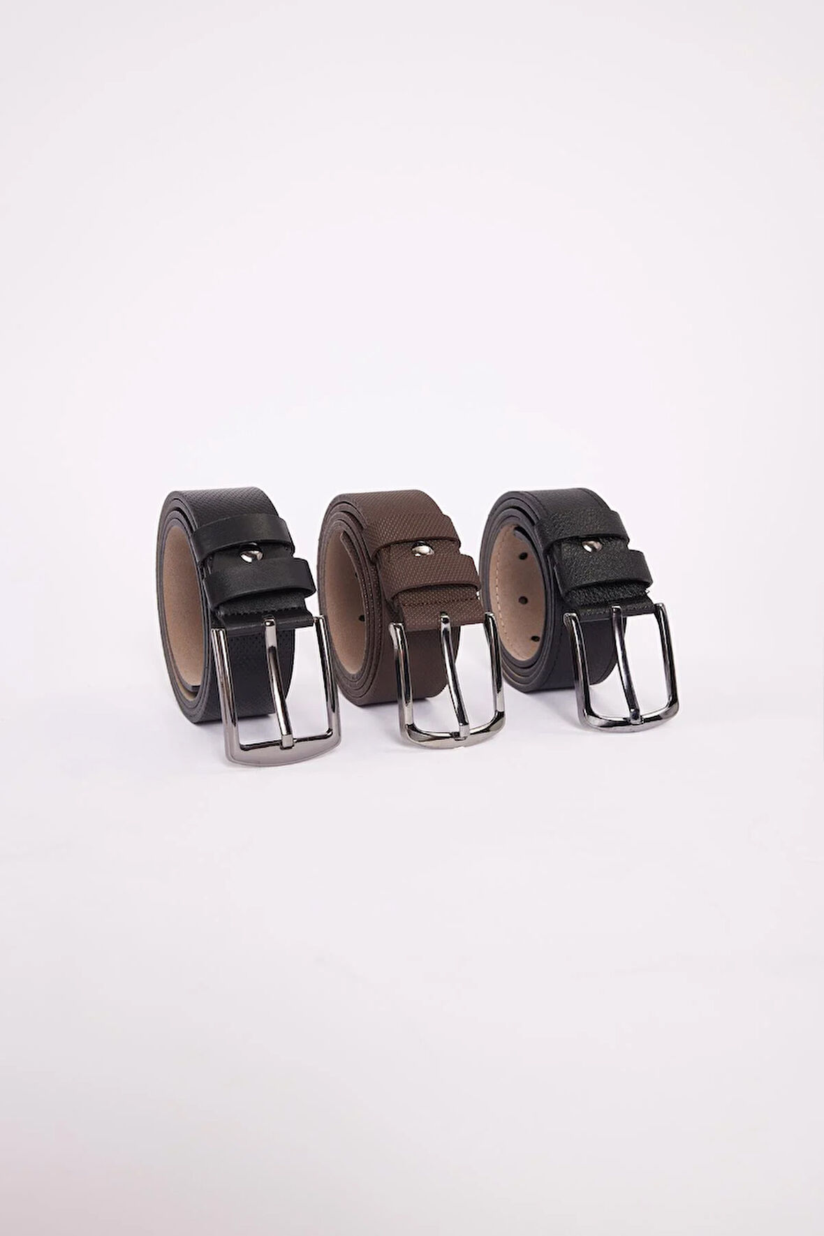 Erkek 3'lü Set 4 Cm Spor Siyah-Kahverengi-Lacivert Kemer