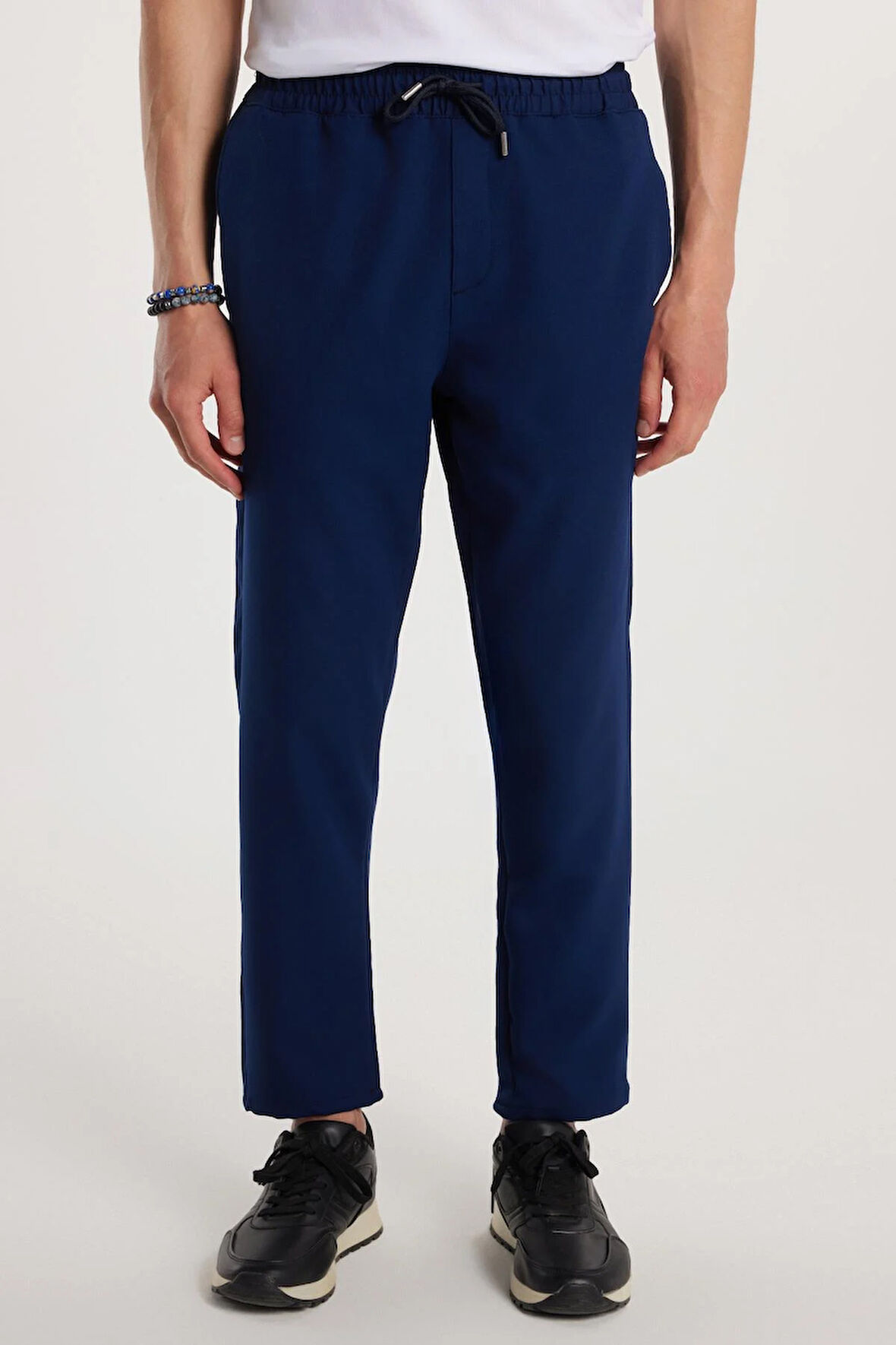 Erkek Beli Lastikli Bağcıklı Jogger Lacivert Pantolon Rahat Kesim Yan Cepli