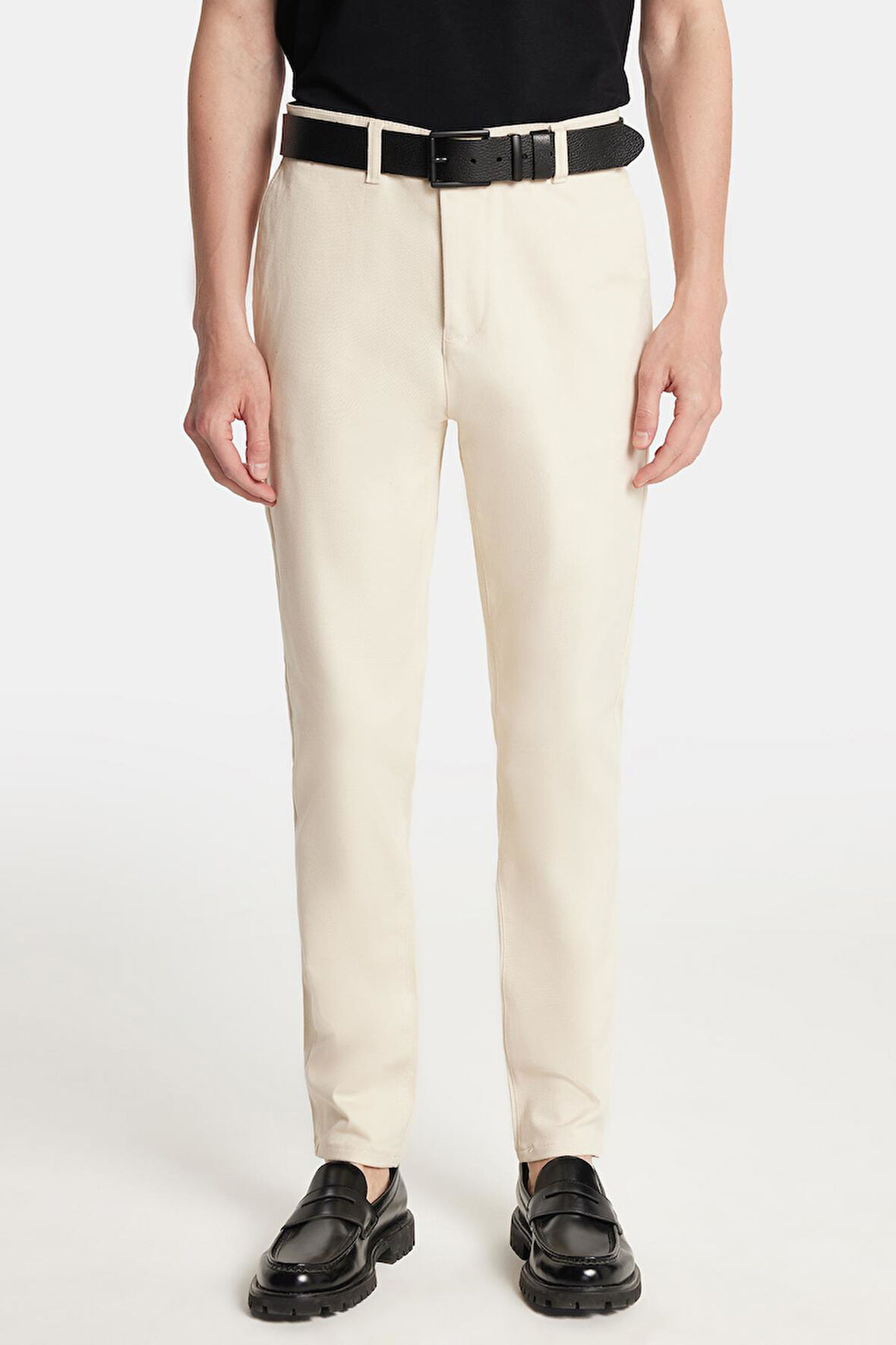 Erkek Regular Fit Chino Esnek Yandan Cepli Önü Fermuarlı Pamuklu Dokulu Taş Pantolon