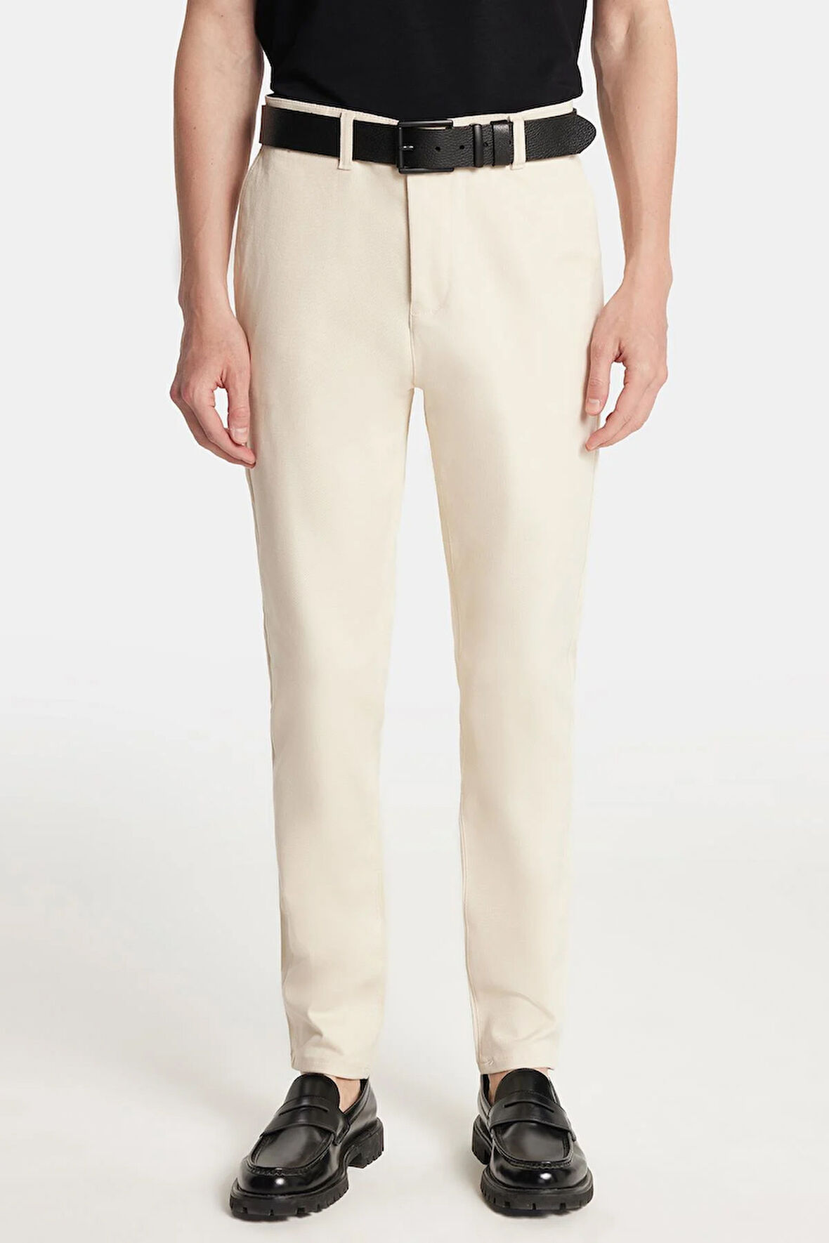 Erkek Regular Fit Chino Esnek Yandan Cepli Önü Fermuarlı Pamuklu Dokulu Taş Pantolon