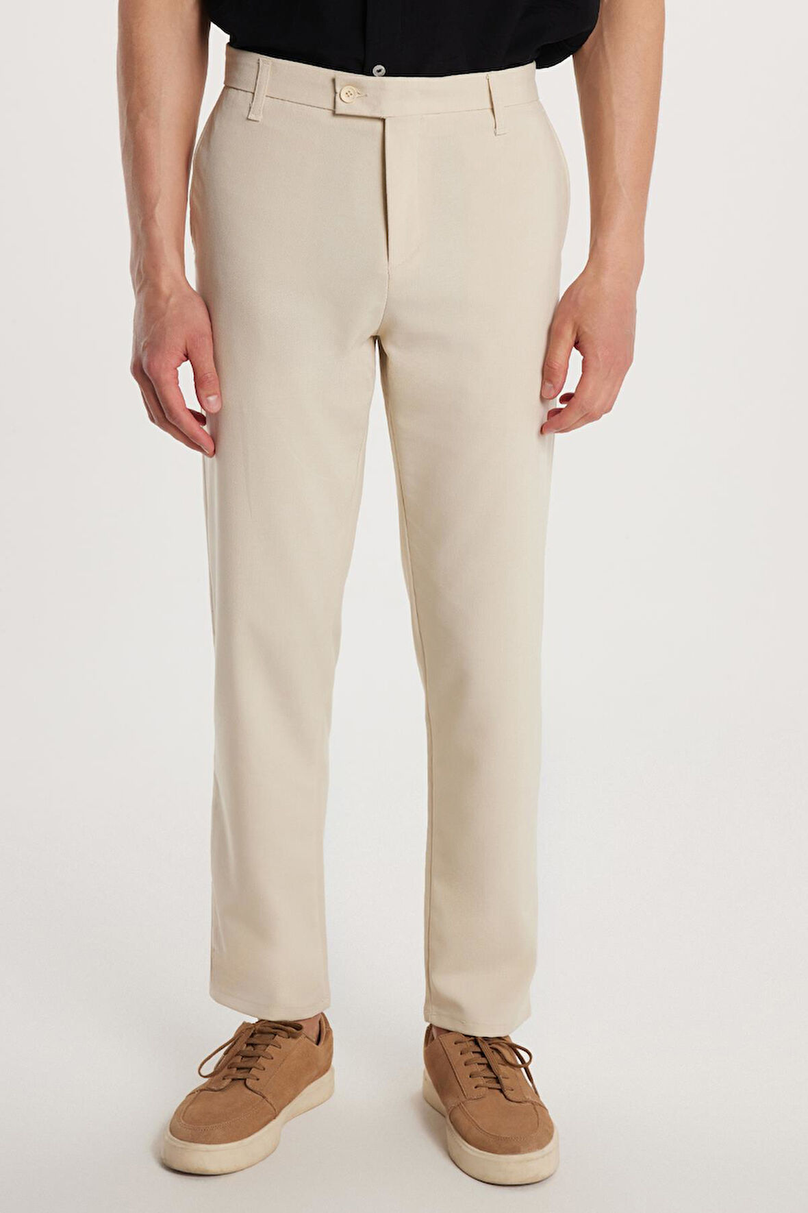 Erkek Esnek Yan Cepli Bilek Boy Canvas Kesim Koyu Bej Pantolon