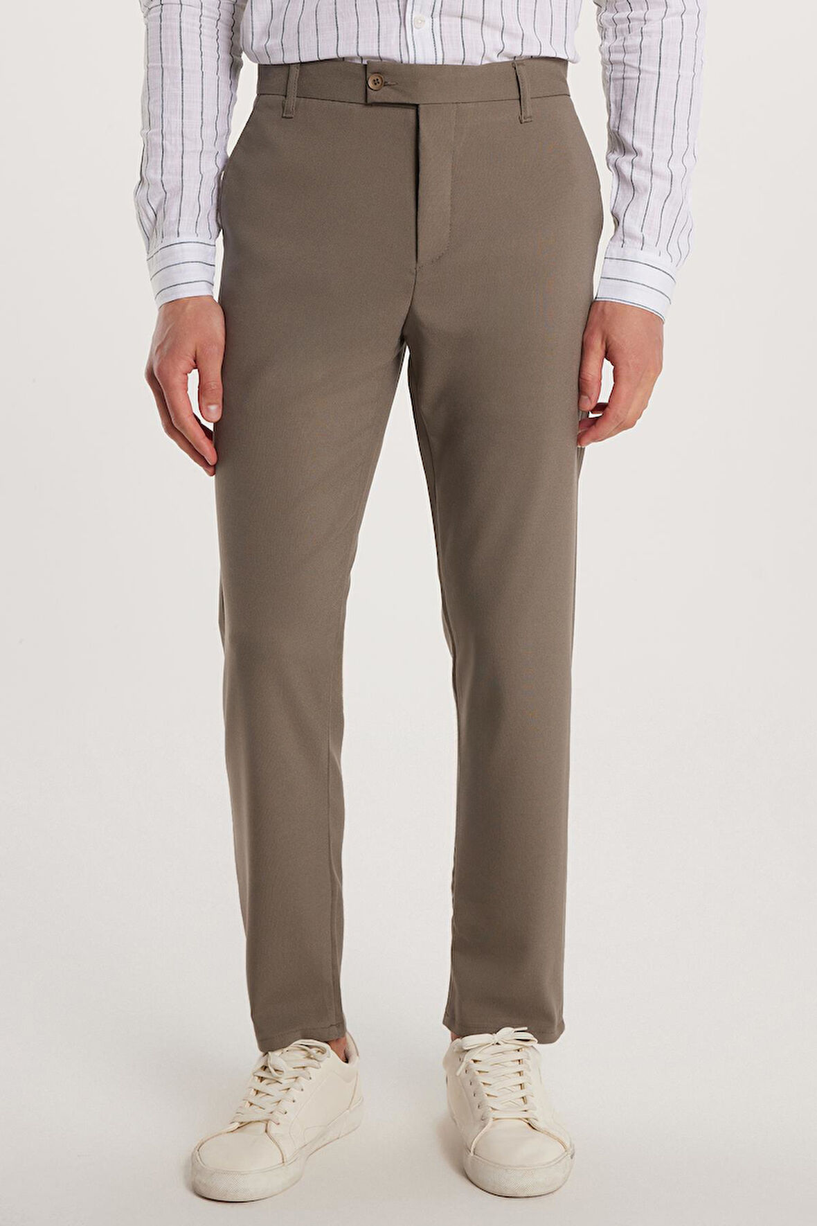 Erkek Esnek Yan Cepli Bilek Boy Canvas Kesim Açık Haki Pantolon