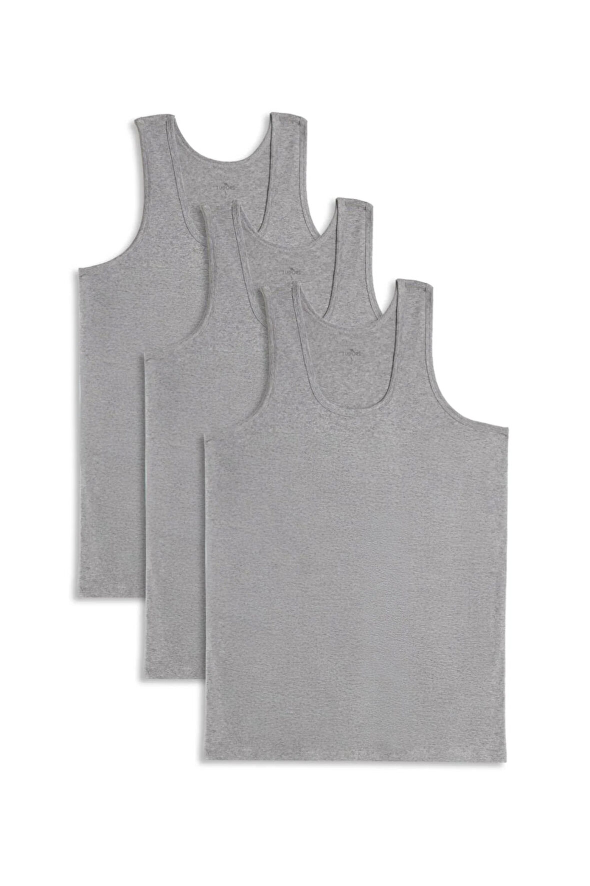 3 Adet Compact Penye Gri Erkek Atlet Pamuklu Standart Fit Normal Kesim 3'lü Paket