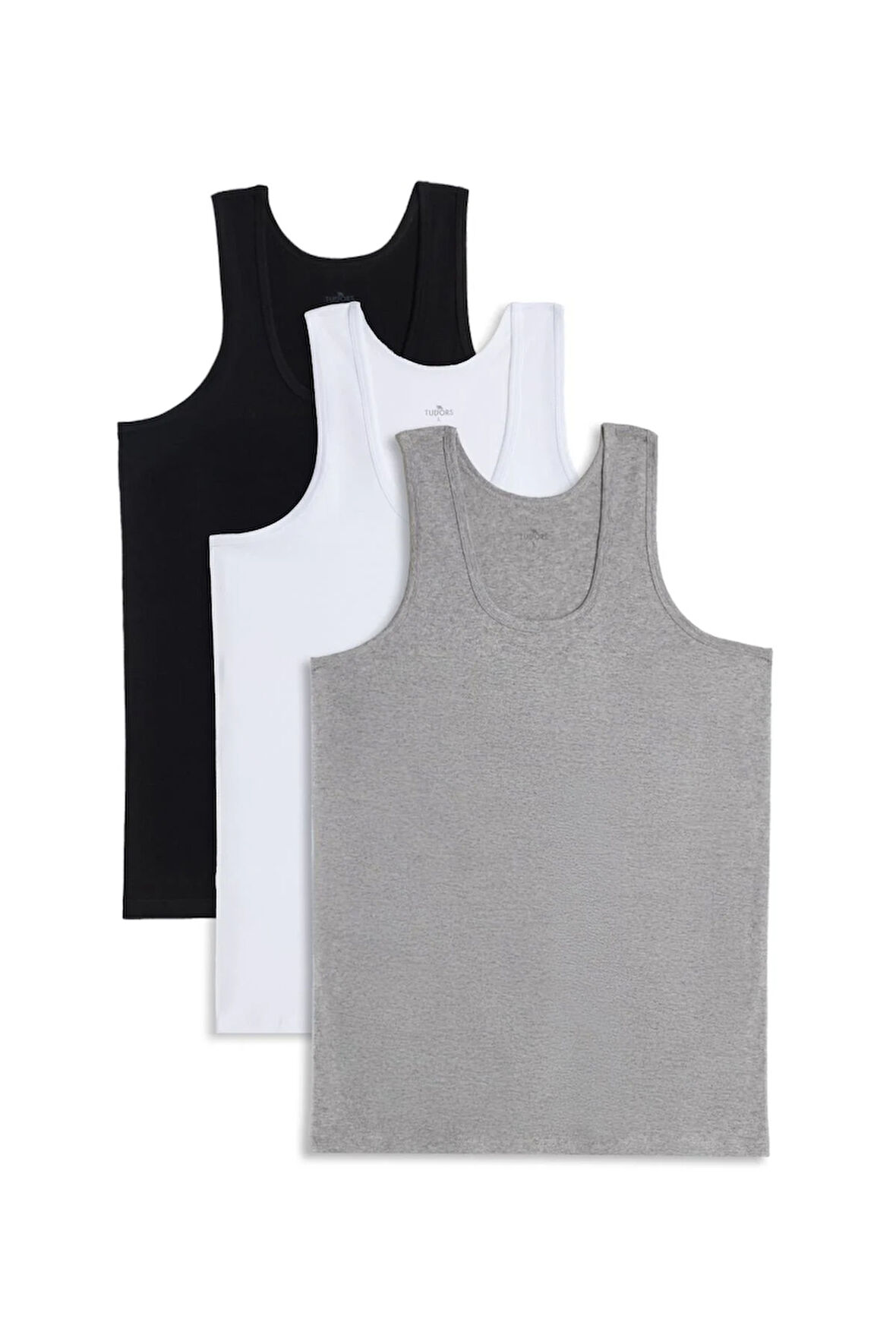 3 Adet Compact Penye Siyah-Beyaz-Gri Erkek Atlet Pamuklu Standart Fit Normal Kesim 3'lü Paket