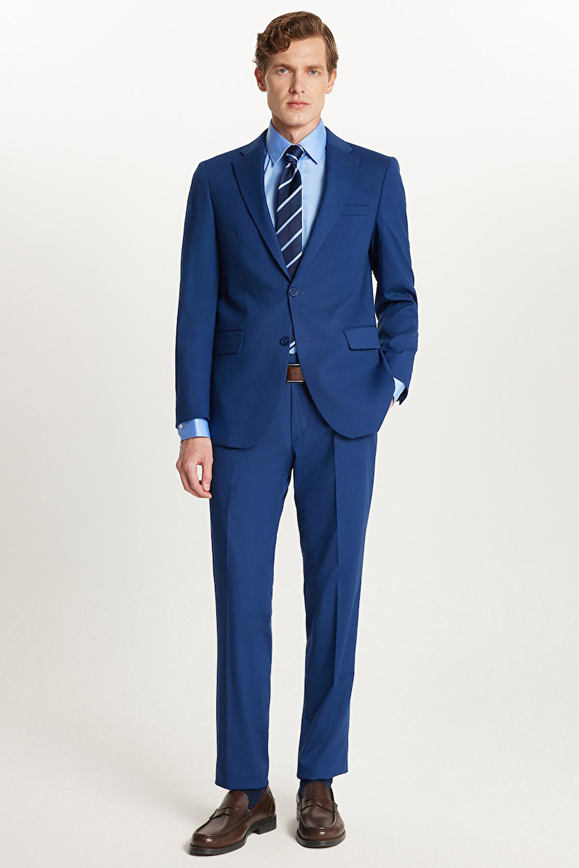 Erkek Slim Fit Mono Yaka Likralı Esnek Kumaş İndigo Takım Elbise