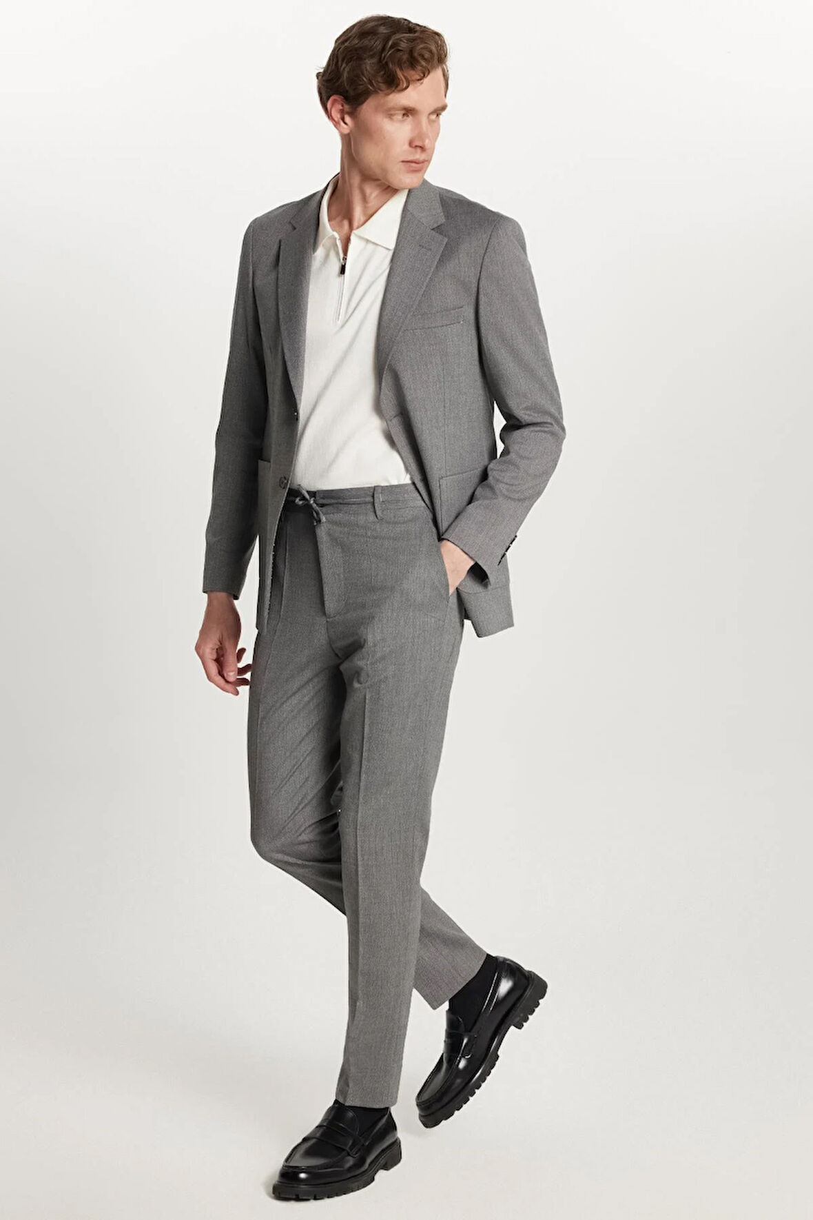 Erkek Regular Fit Antrasit Esnek Likralı Kumaş Mono Yaka Torba Cepli Takım Elbise