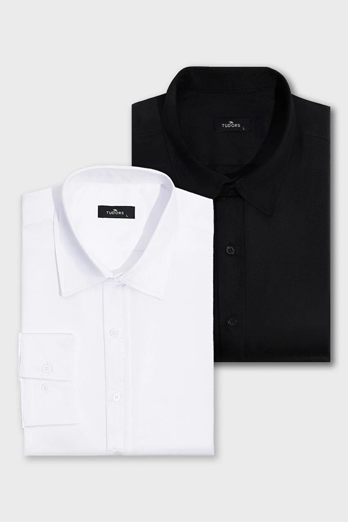 2'li Paket Siyah-Beyaz Slim Fit Kolay Ütü Teri Emen Nefes Alan Doku Dört Mevsim Erkek Gömlek