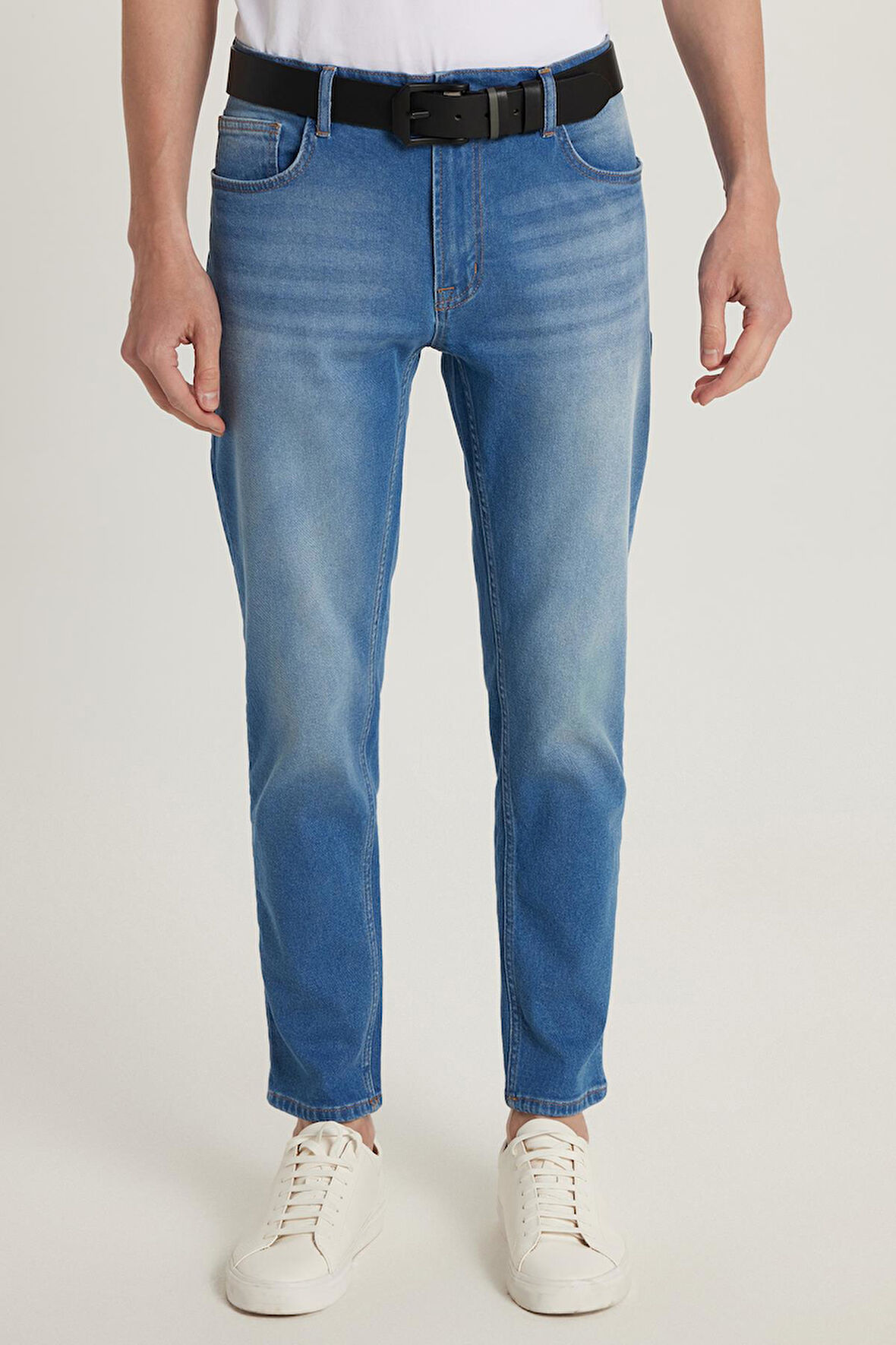 Erkek Normal Kesim Denim Yıkamalı Düz Paça Mavi Jean Kot Pantolon