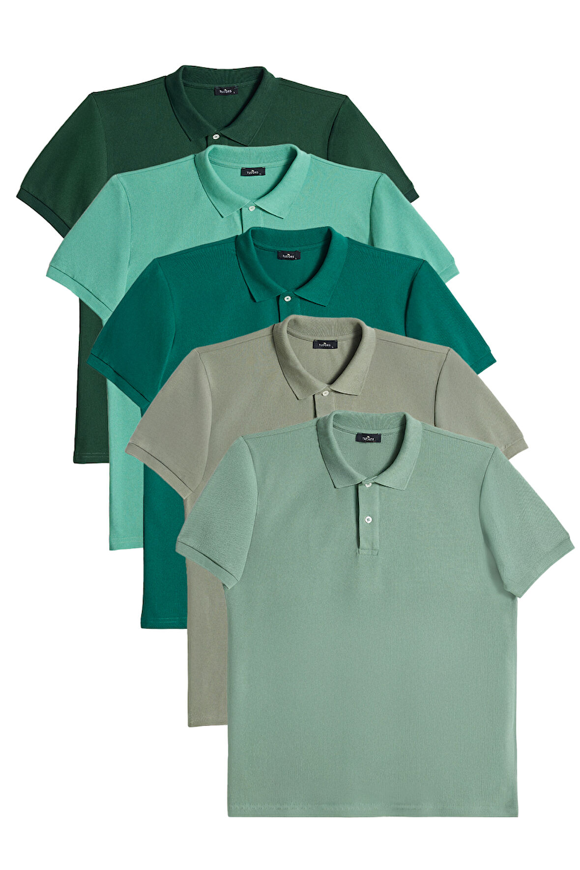 Erkek 5'li Paket Yeşil Tonları Slim Fit Dar Kesim Pamuklu Düz Pike Polo Yaka Tişört