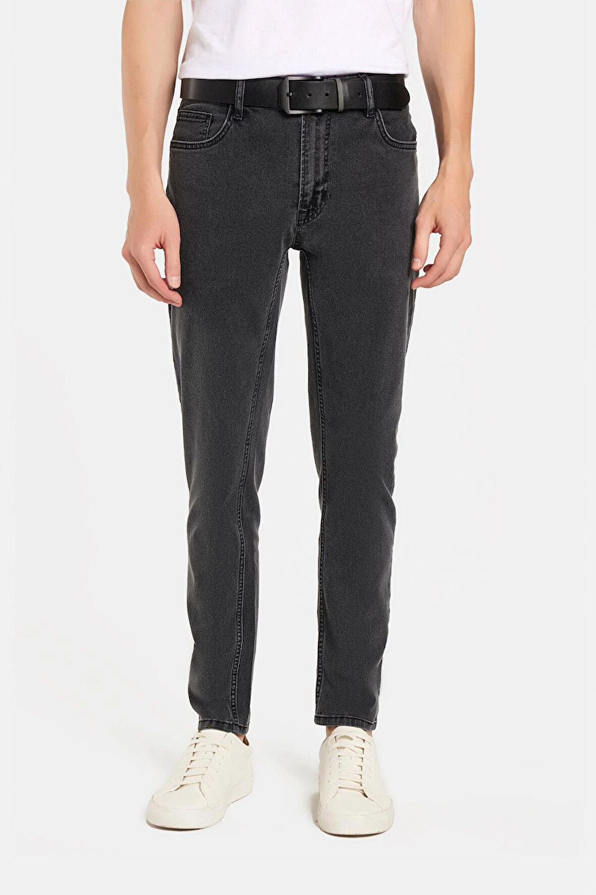 Erkek Slim Fit Yıkamalı Taşlamalı Esnek Kot  Düz Paça Tapered Gri Pantolon