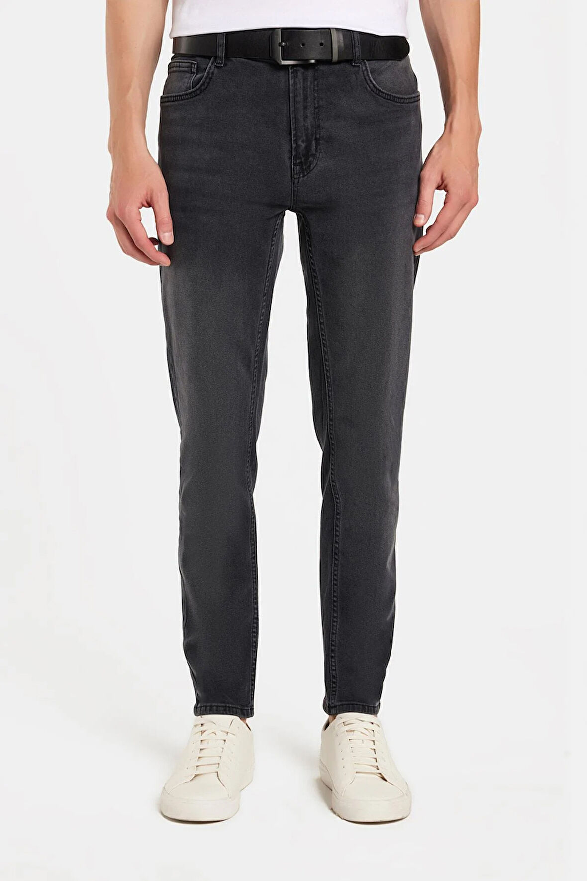 Erkek Normal Kesim Denim Yıkamalı Düz Paça Gri Jean Kot Pantolon