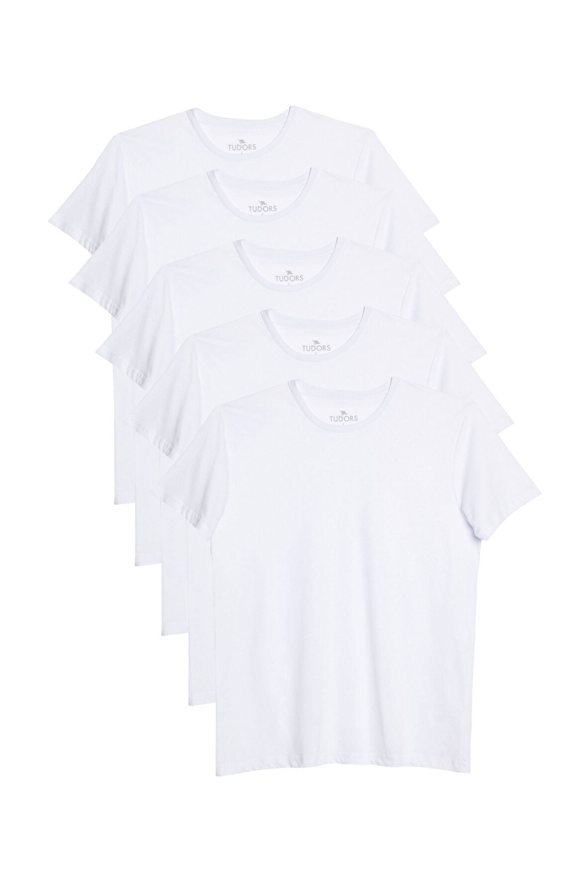 Unisex 5'li Paket Beyaz Slim Fit Dar Kesim %100 Pamuk Bisiklet Yaka Tişört