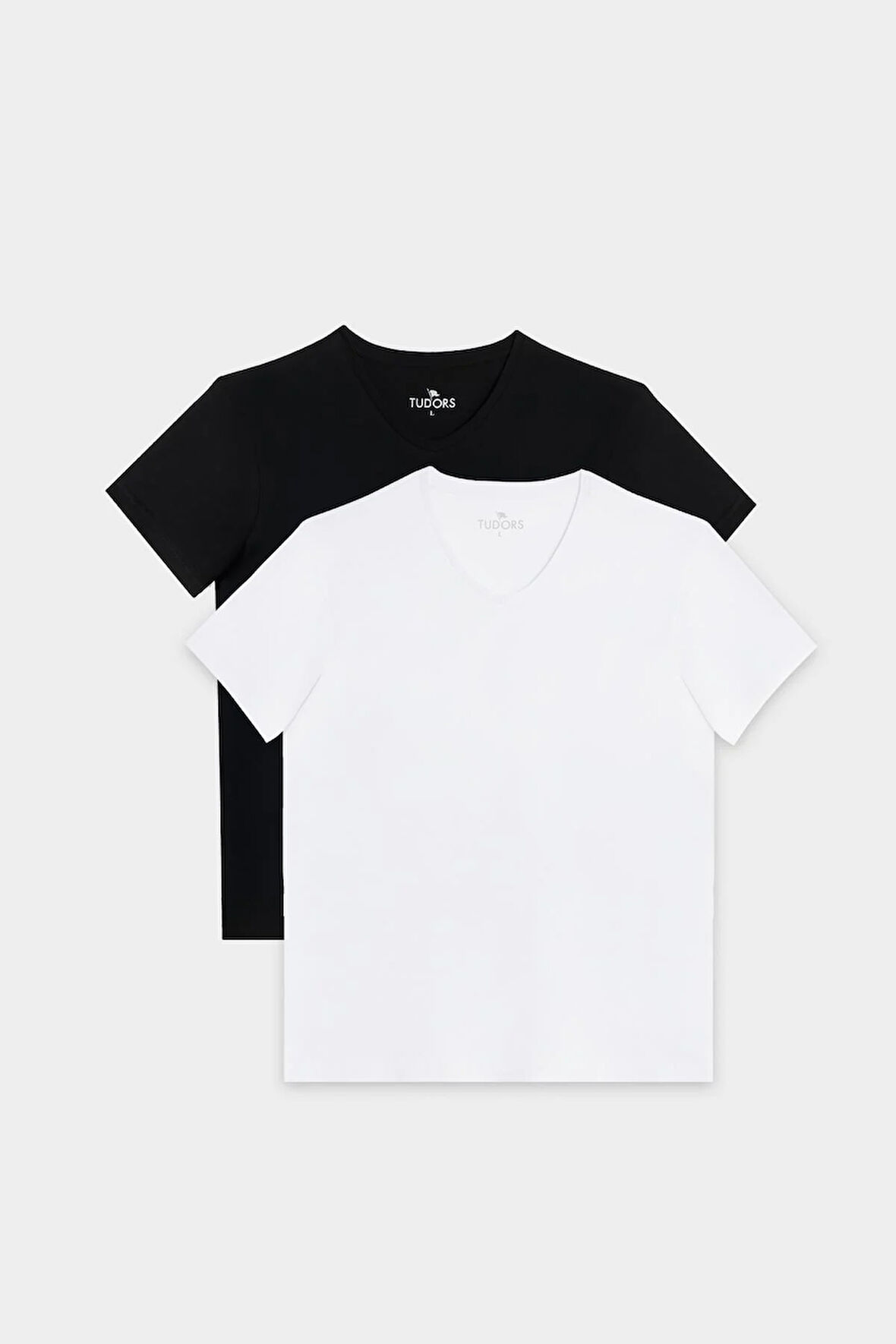 Unisex 2'li Paket Siyah-Beyaz Slim Fit Dar Kesim %100 Pamuk V Yaka Tişört