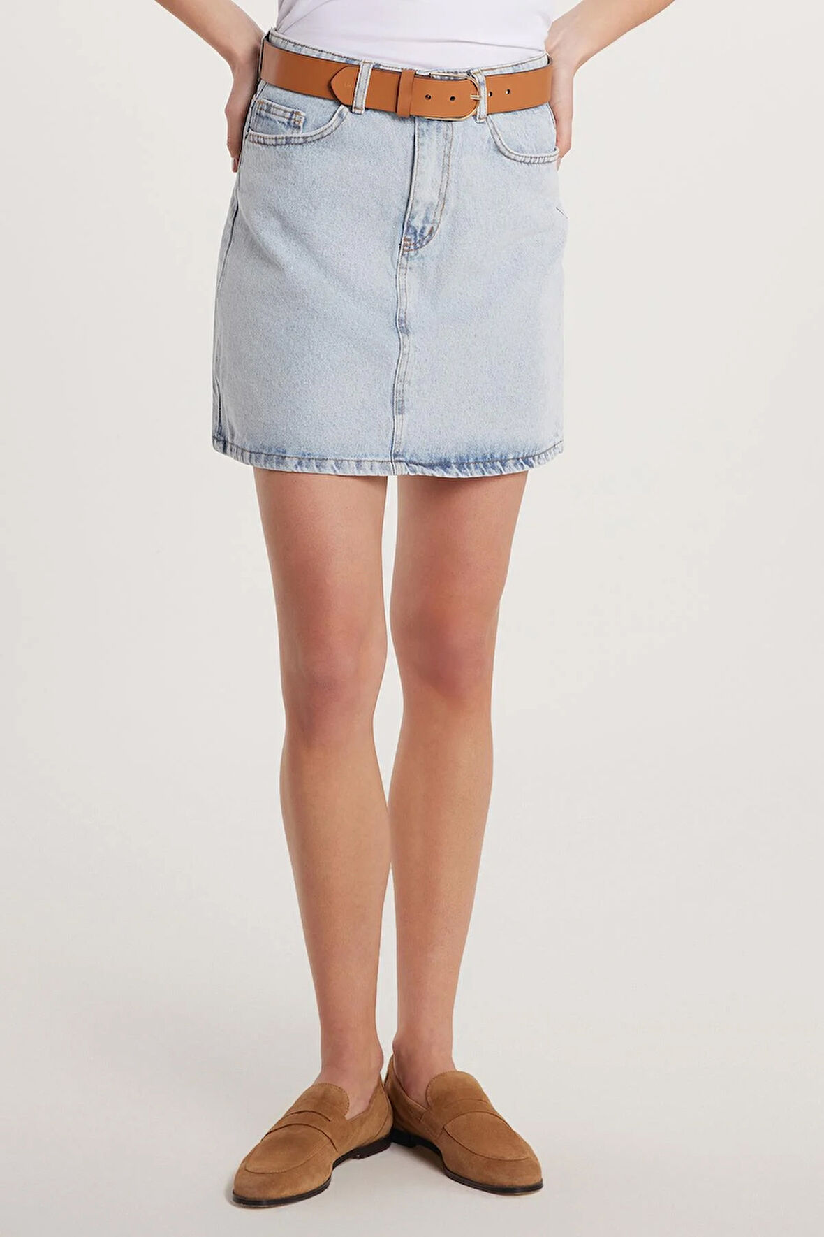 Kadın Slim Fit Dar Kesim Cepli Mini Denim Etek