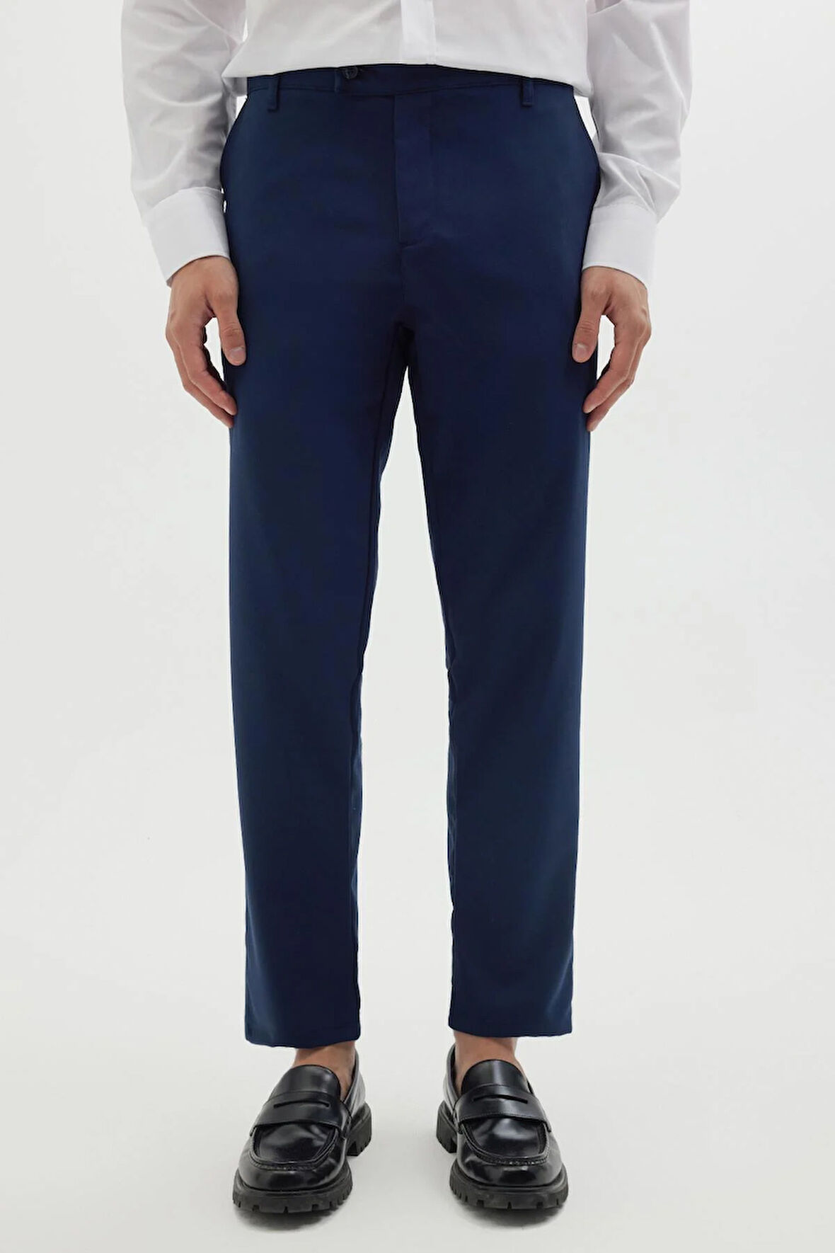 Erkek Slim Fit Dar Kesim Esnek Yan Cepli Bilek Boy Canvas Kesim Lacivert Pantolon