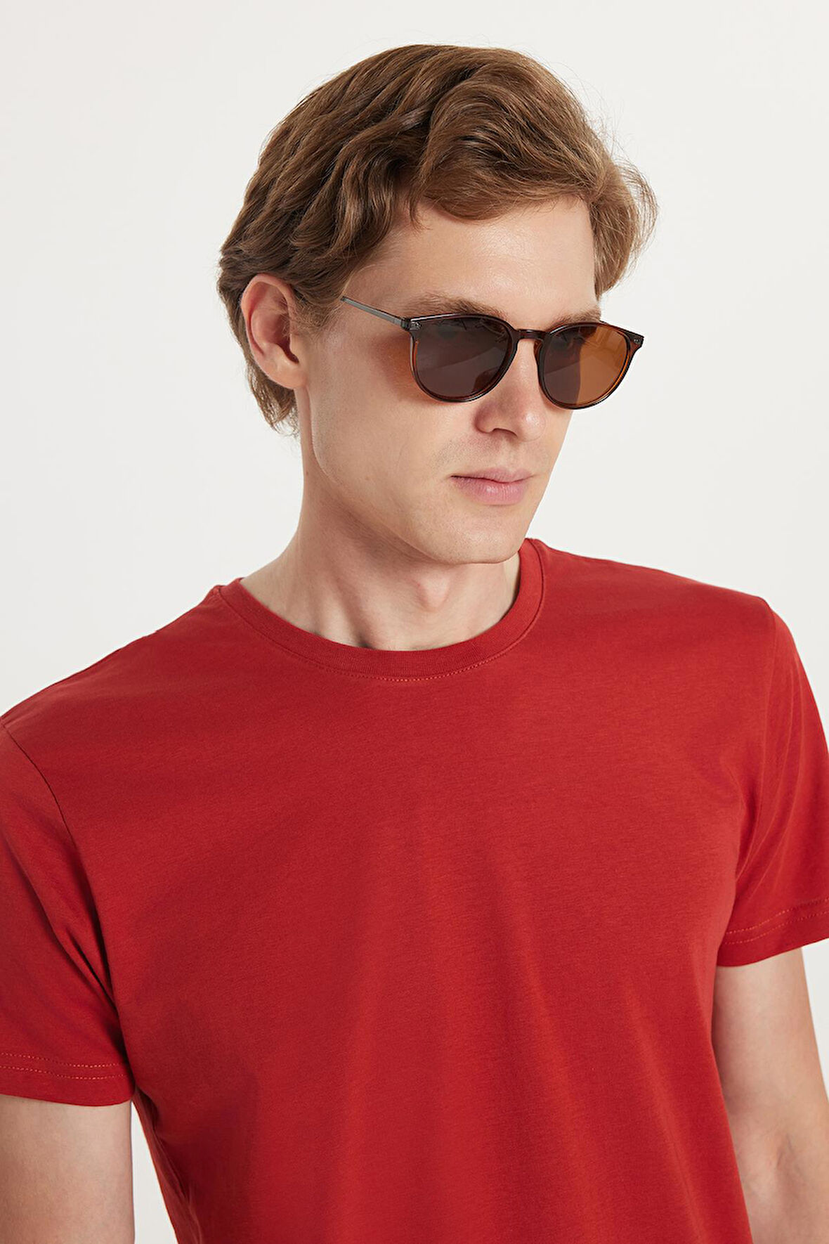 Unisex Slim Fit Dar Kesim %100 Pamuk Yumuşak Dokulu Kiremit Bisiklet Yaka Tişört