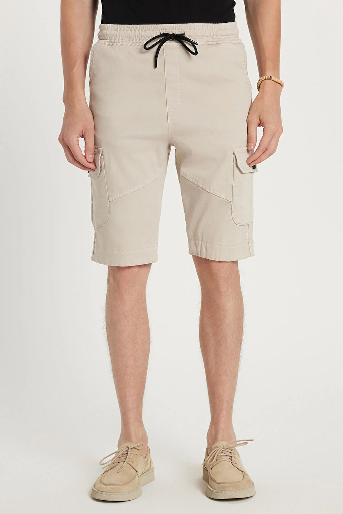 Erkek Relax Fit Rahat Kesim %100 Pamuk Kargo Cep Taş Renk Kapri Şort