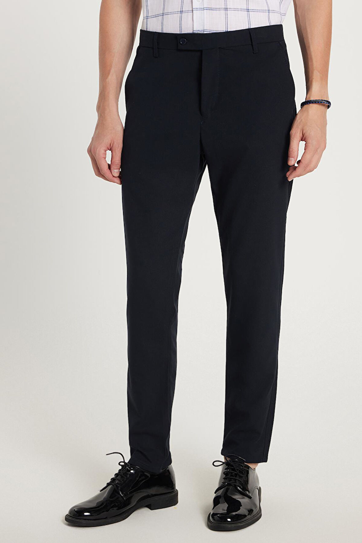 Erkek Slim Fit Dar Kesim Chino Yandan Cepli Pamuklu Lacivert Pantolon