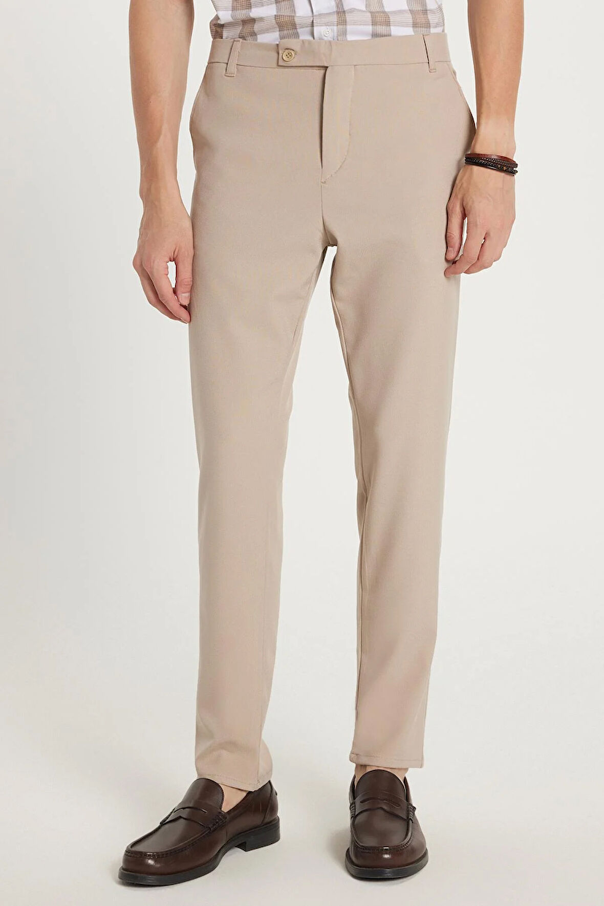 Erkek Slim Fit Dar Kesim Chino Yandan Cepli Pamuklu Taş Pantolon