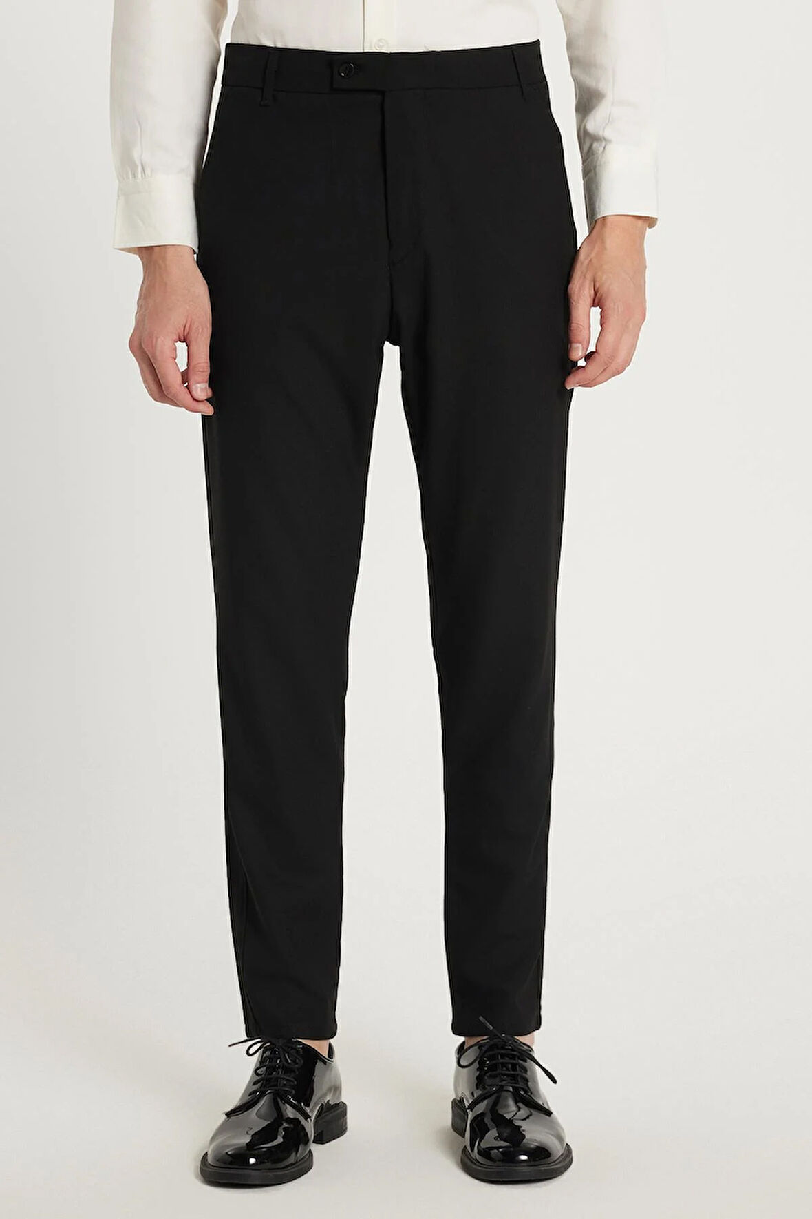 Erkek Slim Fit Dar Kesim Chino Yandan Cepli Pamuklu Siyah Pantolon