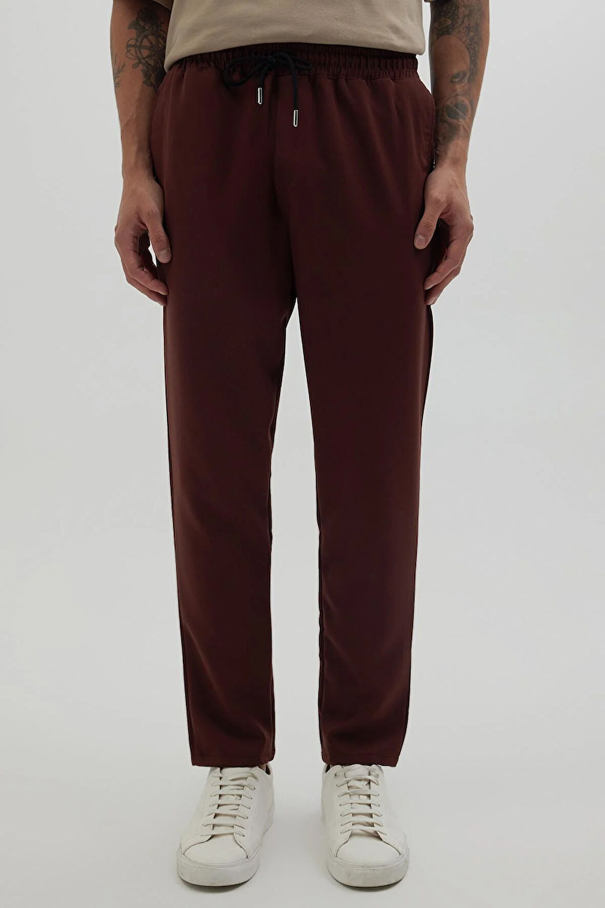 Erkek Regular Fit Beli Lastikli Bağcıklı Jogger Kiremit Pantolon Rahat Kesim Yan Cepli