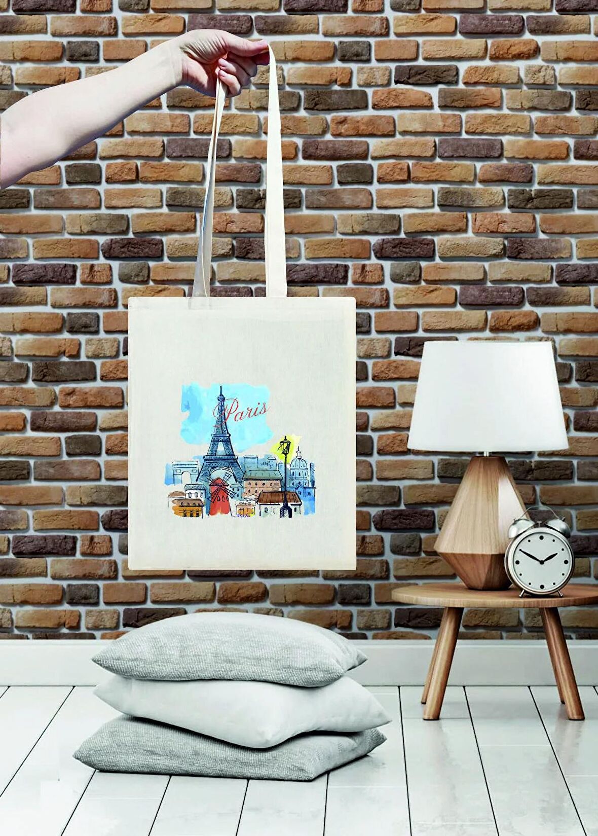 Atekder Paris Baskılı Ham Bez Çanta