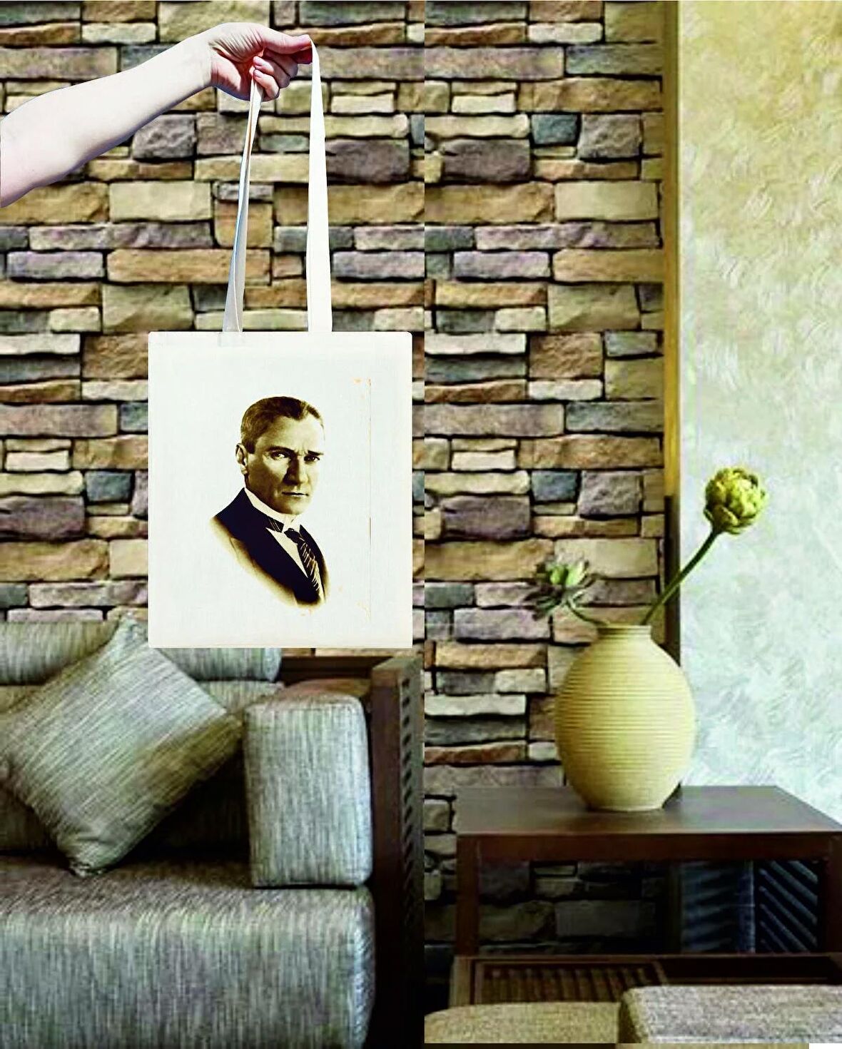 Atekder Atam Baskılı Ham Bez Çanta