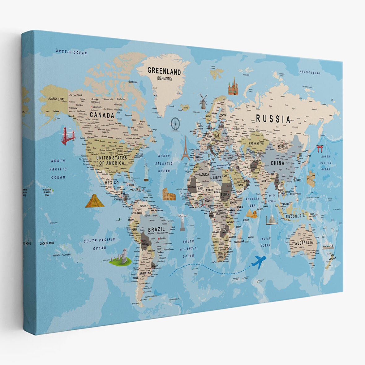 Harita Sepeti Dünya Haritası Kanvas Tablo Son Derece Detaylı Dekoratif Okyanuslu-2007