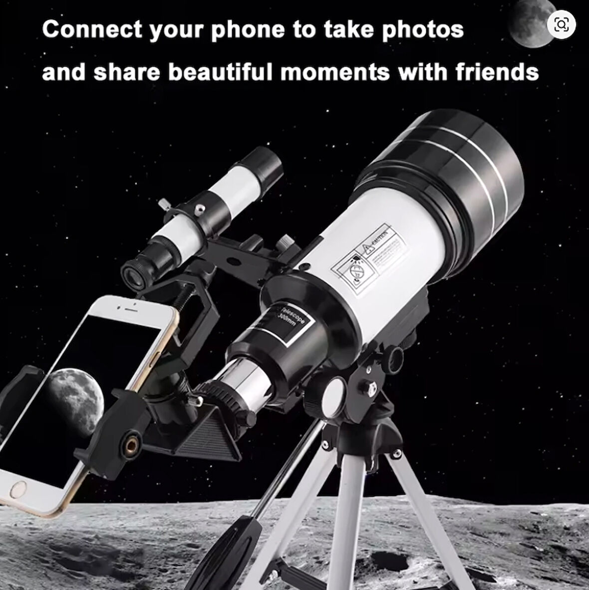 150X Profesyonel Astronomik Mobil Telefon Tutuculu Uzay Gezegen ve Doğa Gözlemi için Tripodlu Teleskop 