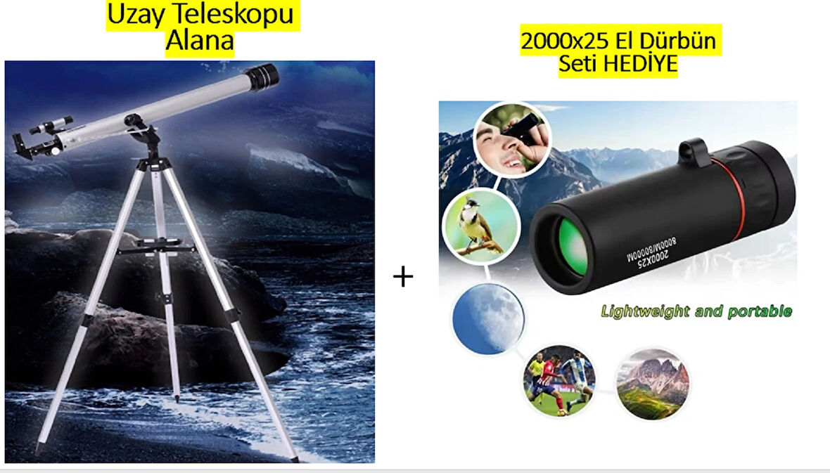 Mars,Venüs,Merkür,Ay,Yıldızlar,Galaksiler,Jüpiter,Satürn 675X Yakınlaştırmalı 900-60 Profesyonel Astronomik Tripodlu Teleskop + 2000x25 El dürbünü HEDİYE