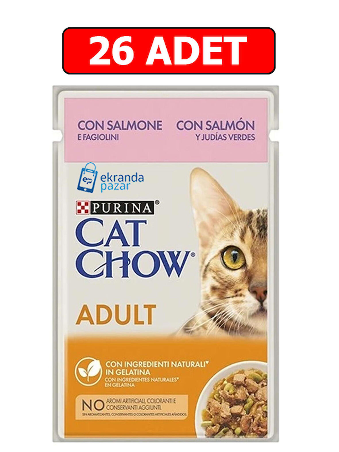 Purina catchow adult somon ve yeşil fasulyeli kedi ıslak maması 85gr 26 adet kedi yaş mama pouch