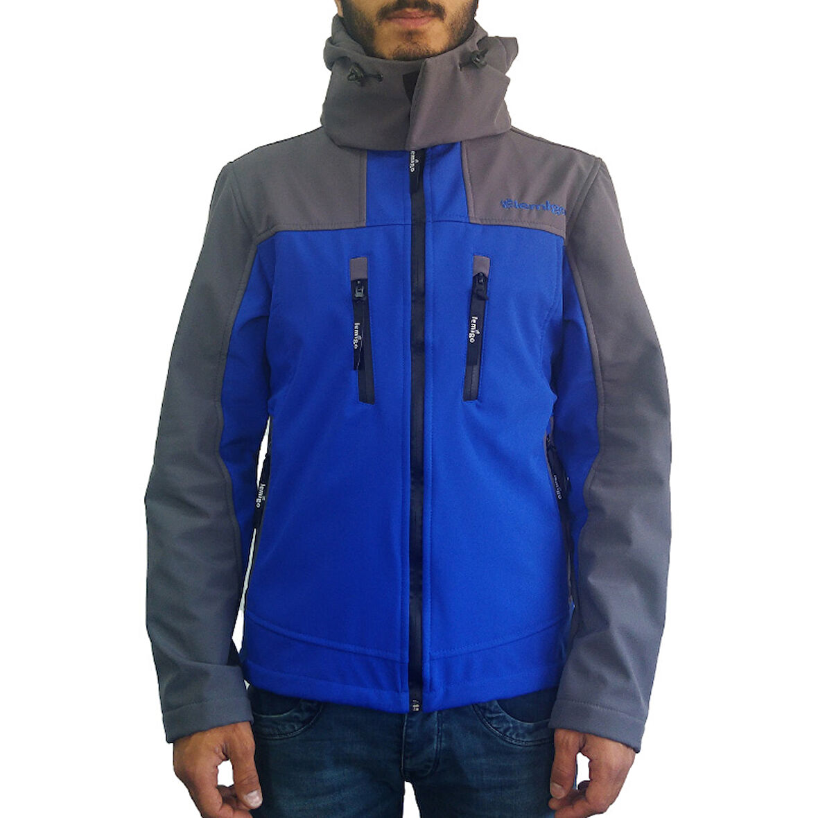 Lemigo Softshell Kapşonlu Mavi-Gri Mont S